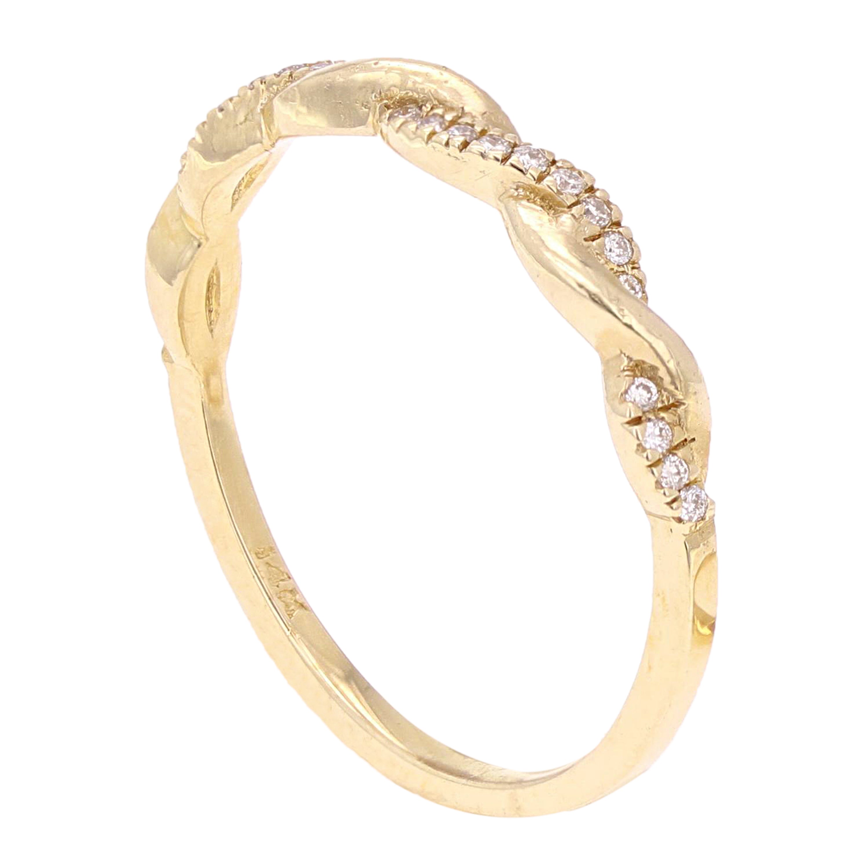 14k Yellow Gold Diamond Pave Entwined Twist Stacking Ring - Yellow