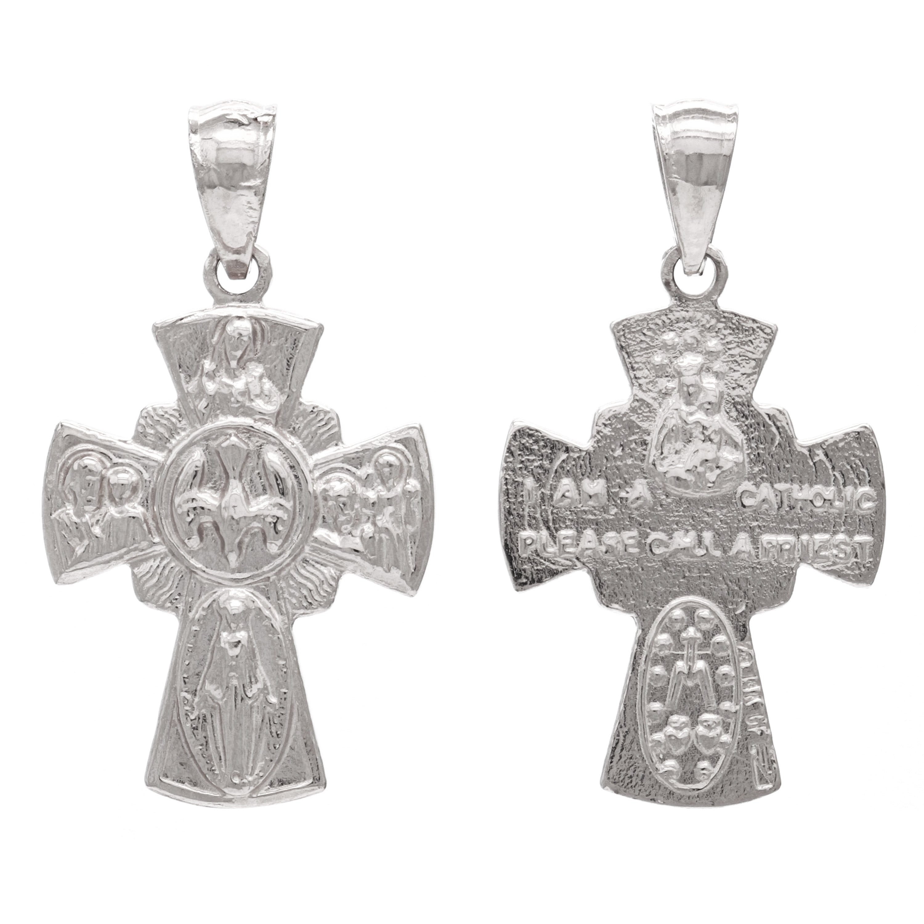 14k White Gold Four Way Cross Holy Spirit Scapular Charm Pendant 1" 3.1 grams - White