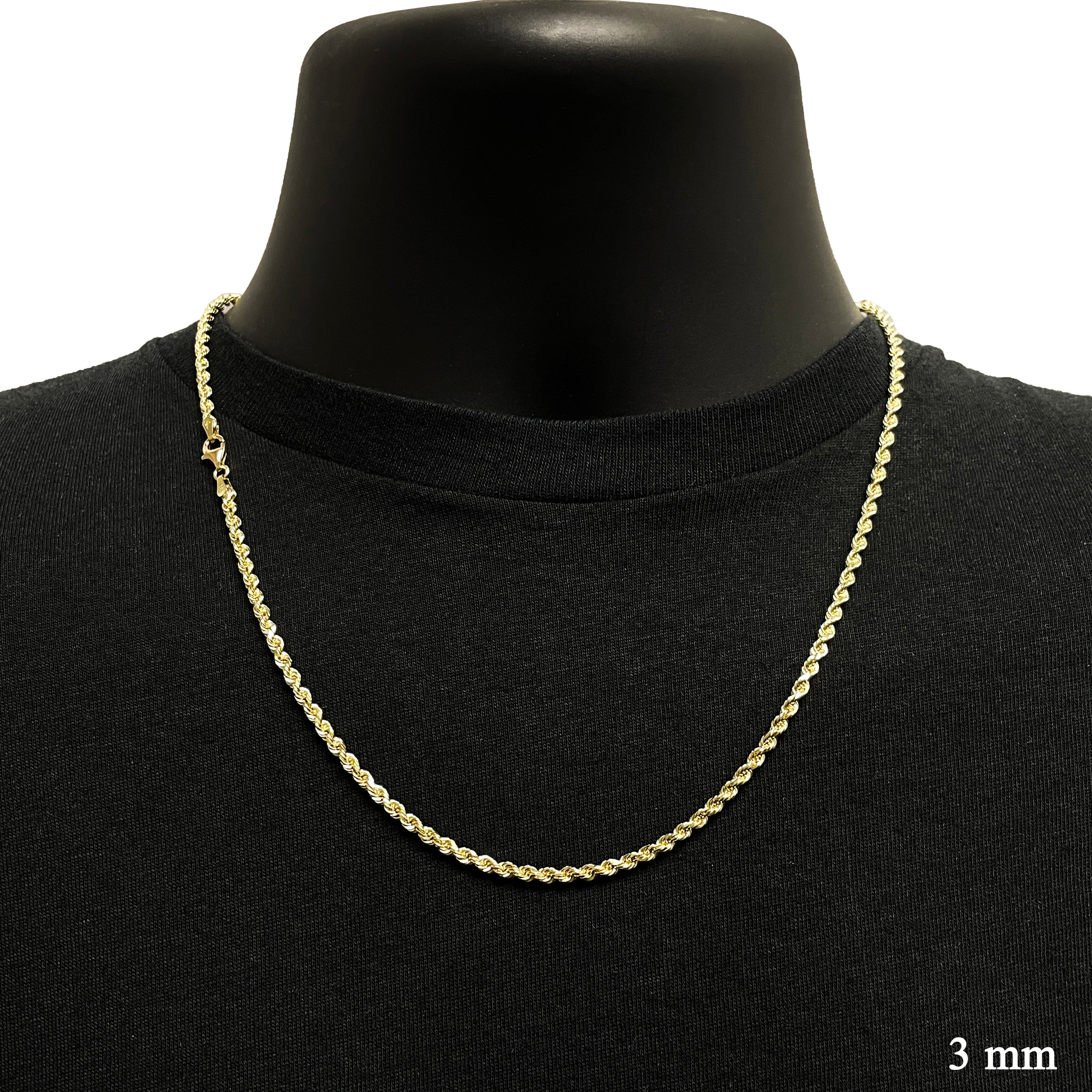 10k Yellow Gold Solid Diamond Cut Rope Chain Necklace 18" - 24" 3mm
