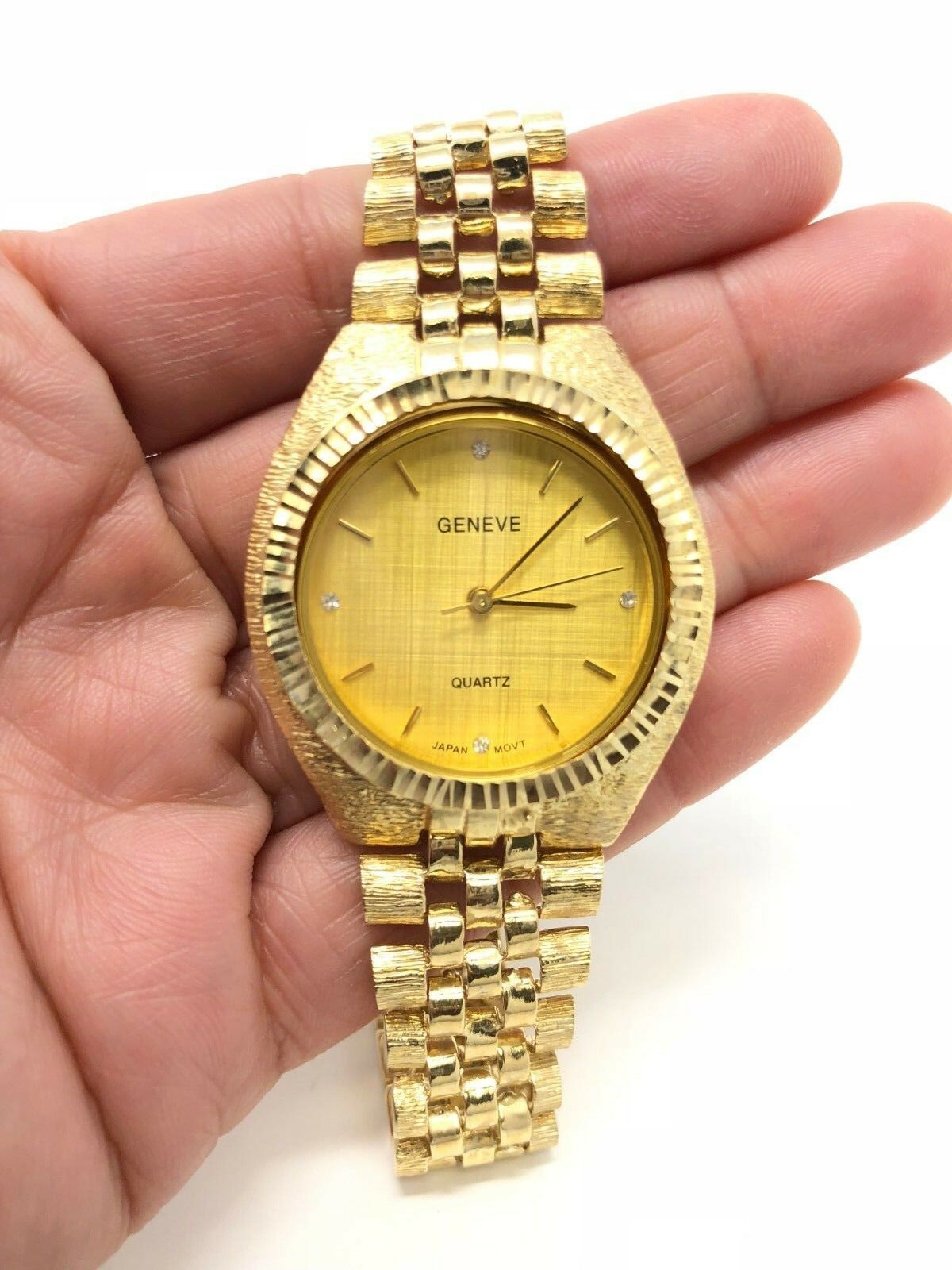 10k Yellow Gold Watch Link Band Bracelet with Geneve Watch 7.5"-8" 46 grams