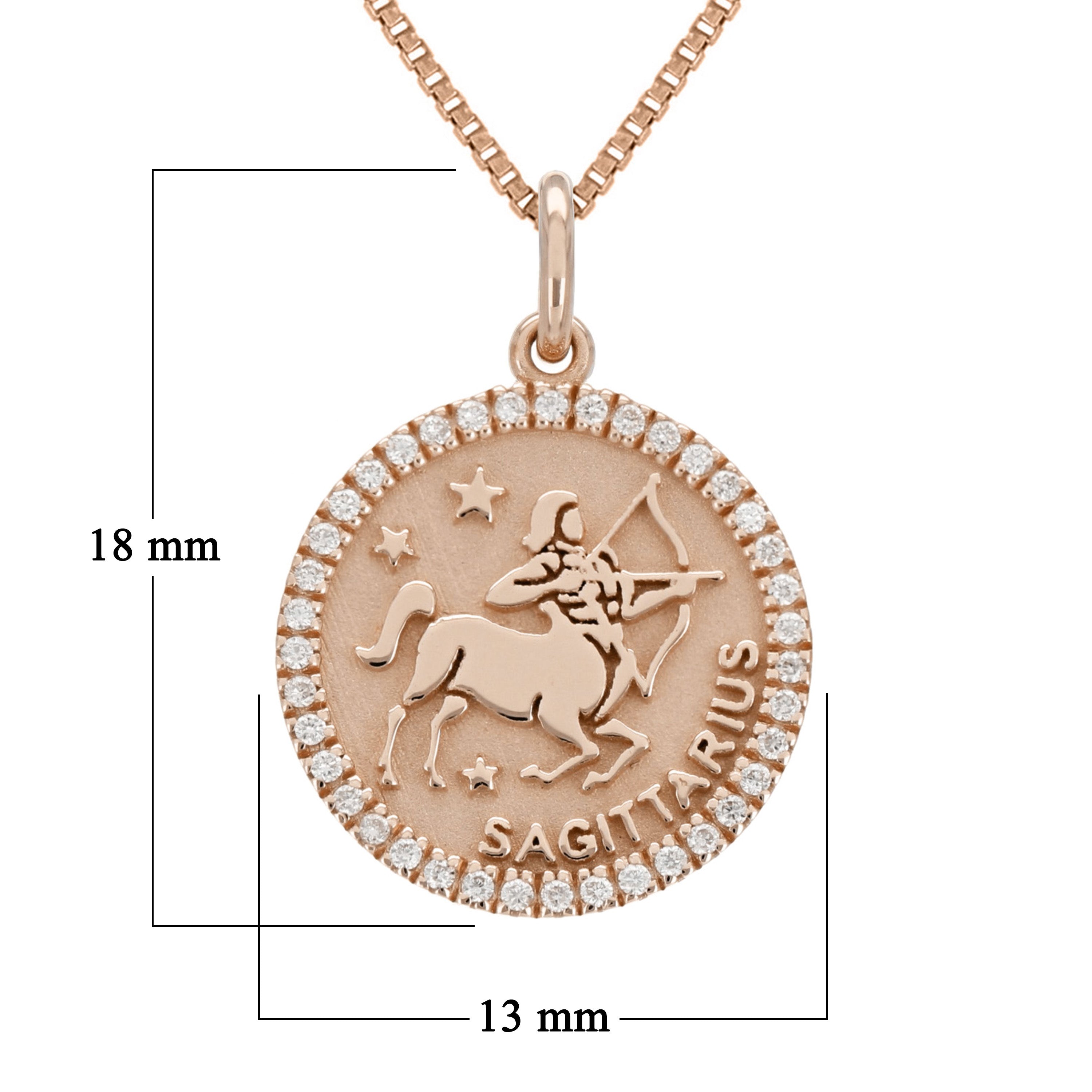 14k Rose Gold  Diamond Zodiac Sign Sagittarius Pendant Necklace 18" - Sagittarius,Rose