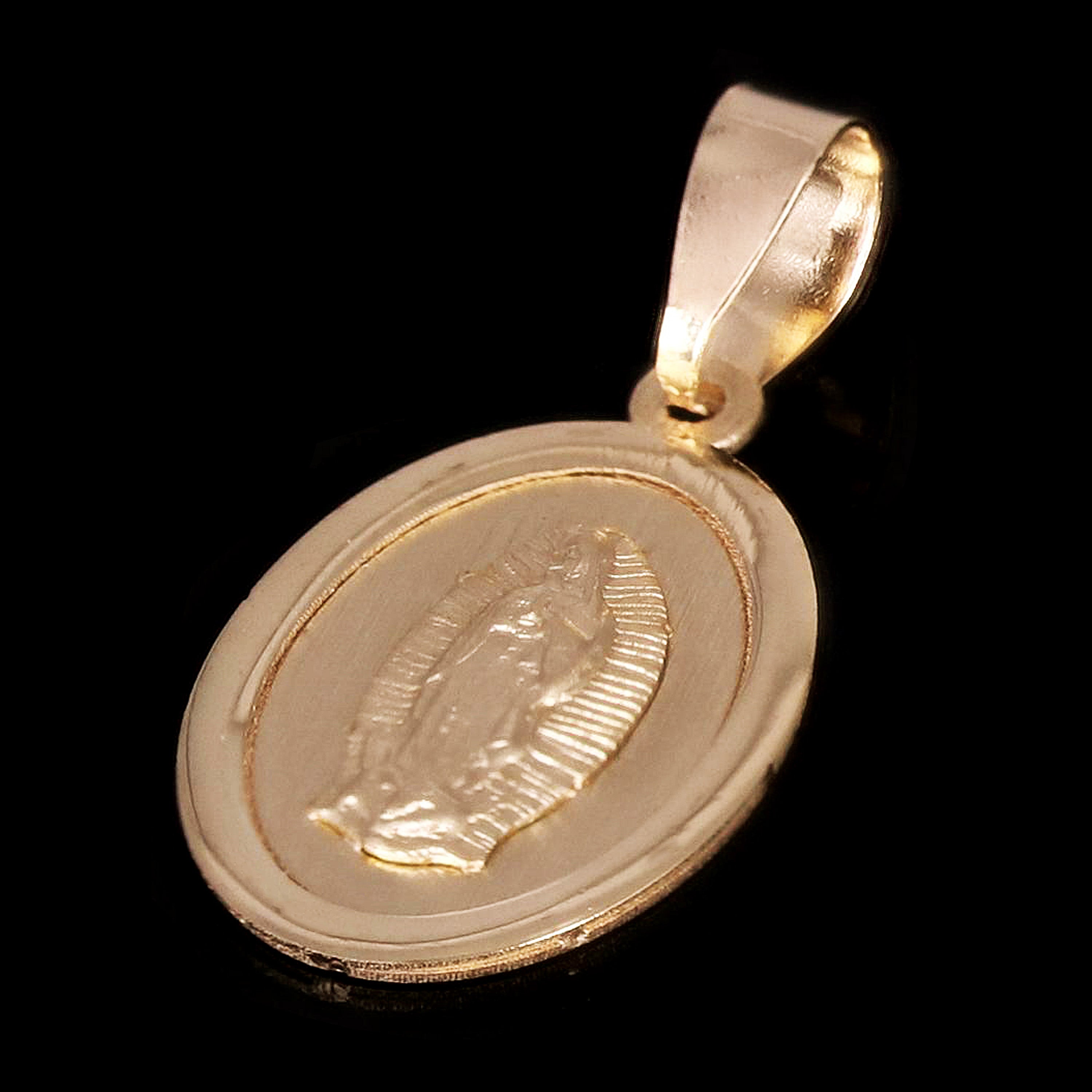 Italian 14k Yellow Gold Our Lady of Guadalupe Virgin Mary Charm Pendant 0.9 gram - Small