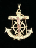 10k Two Tone Gold Jesus Christ Crucifix Anchor Mariner Pendant 8.1 grams