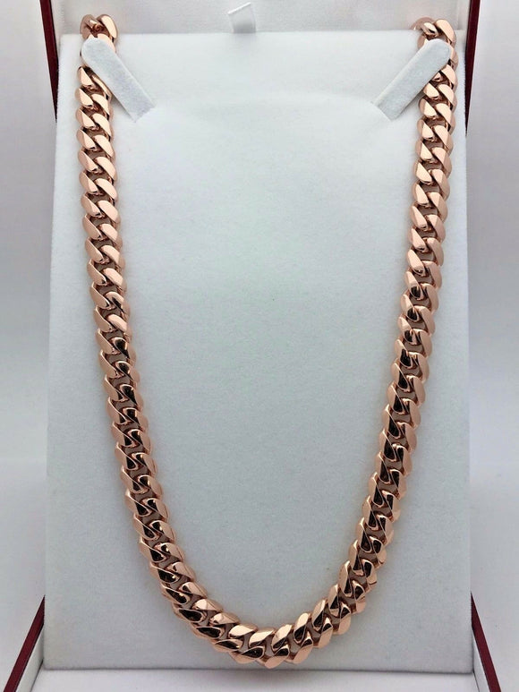 10k Rose Gold Solid Heavy Cuban Link Chain Necklace 24