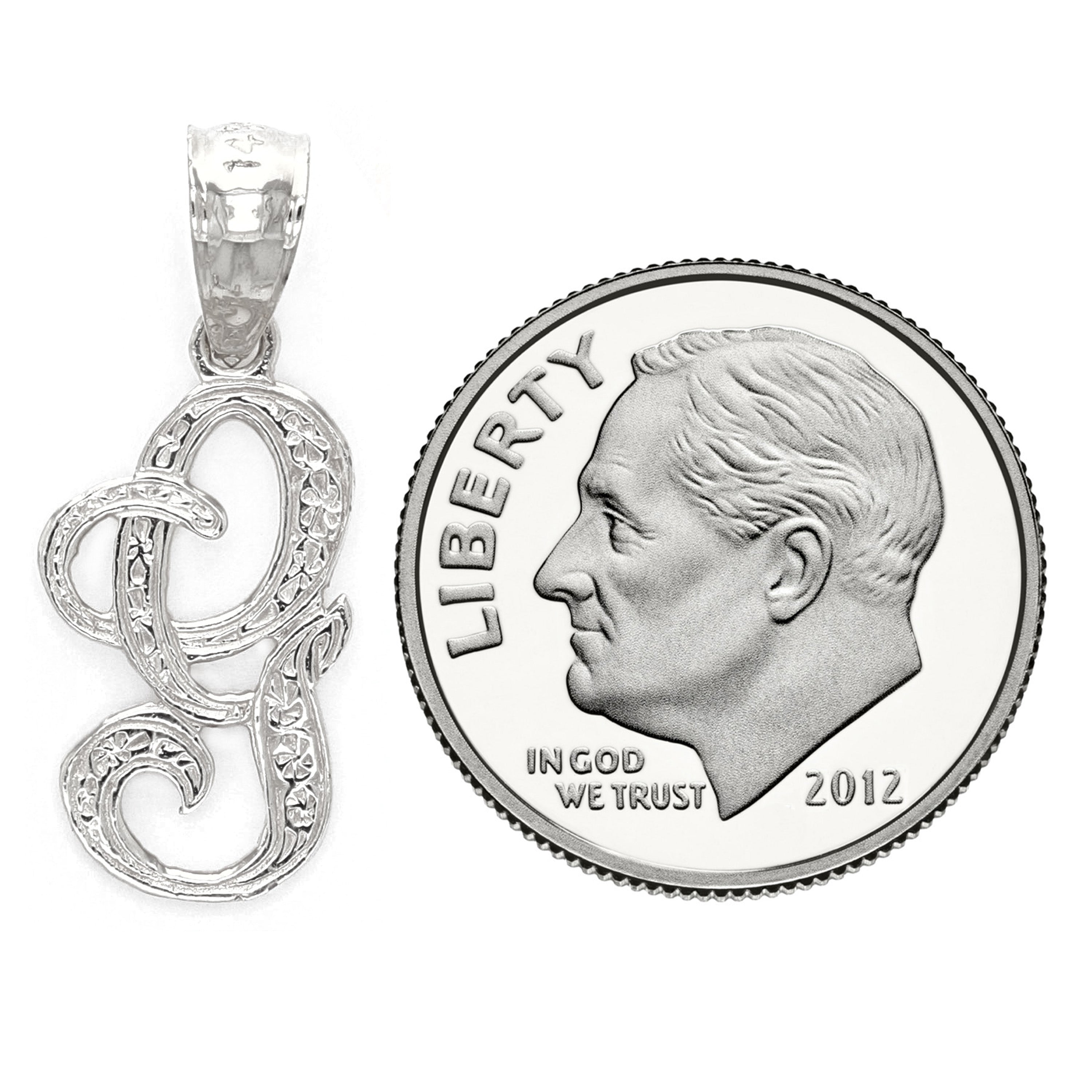 14k White Gold Initial Letter G Alphabet Charm Pendant - Letter G,White