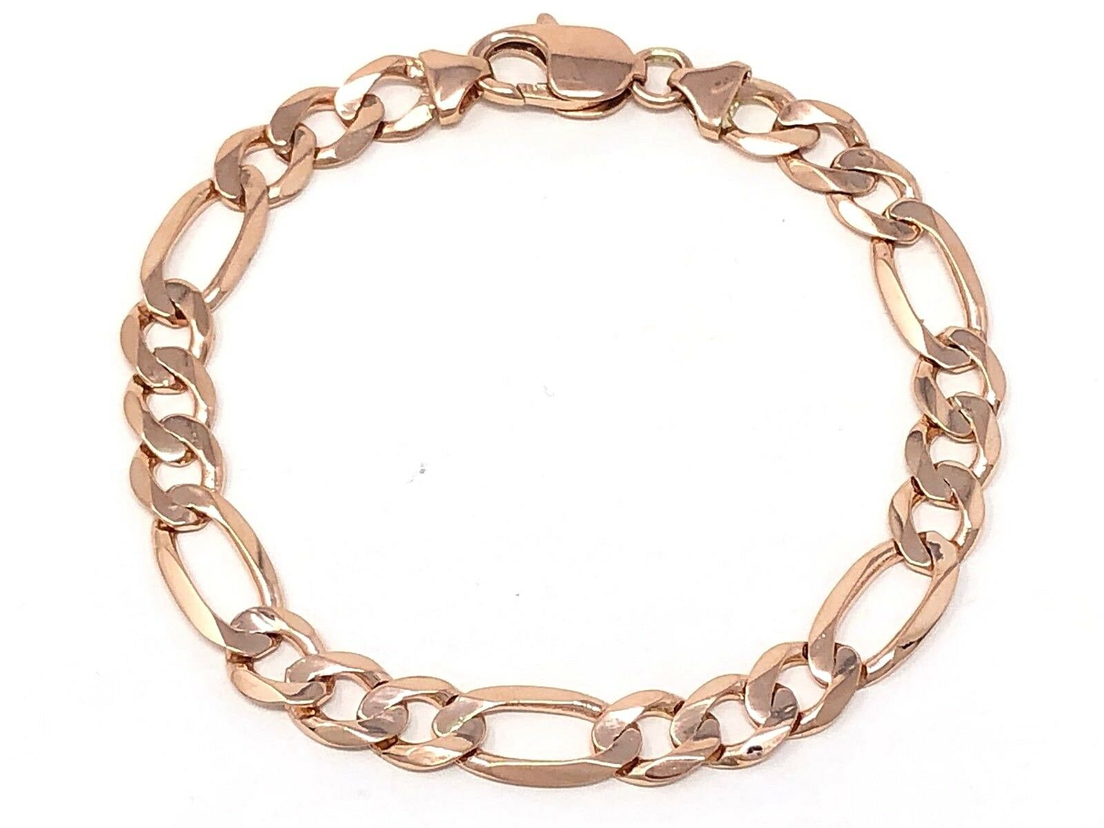 14k Rose Gold Figaro Bracelet Solid Link Chain 7.5" 8.25mm 16 grams - 7.5" 16 grams