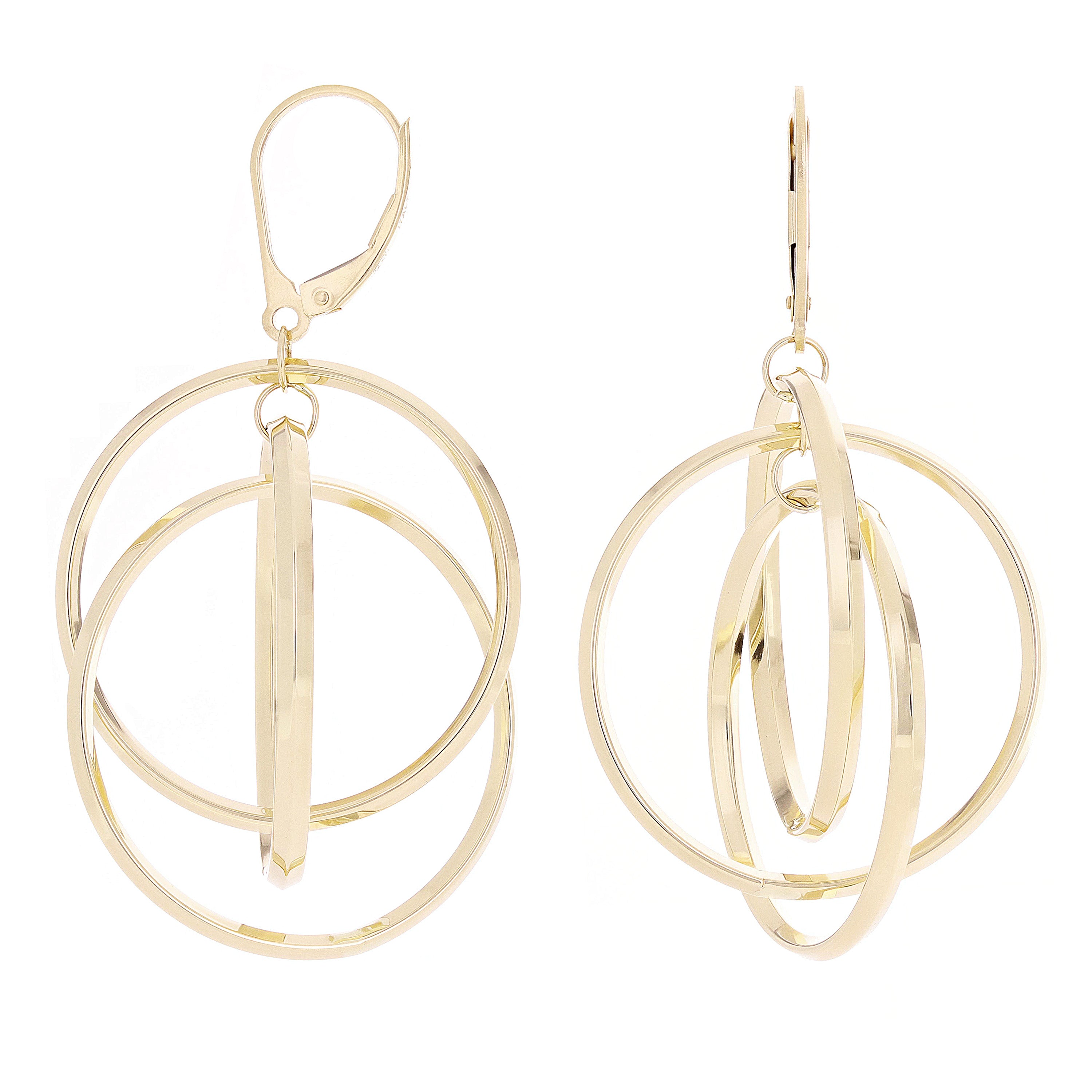 Italian 14k Yellow Gold Polished Triple Round Entwined Dangle Earrings 2" 4.1g