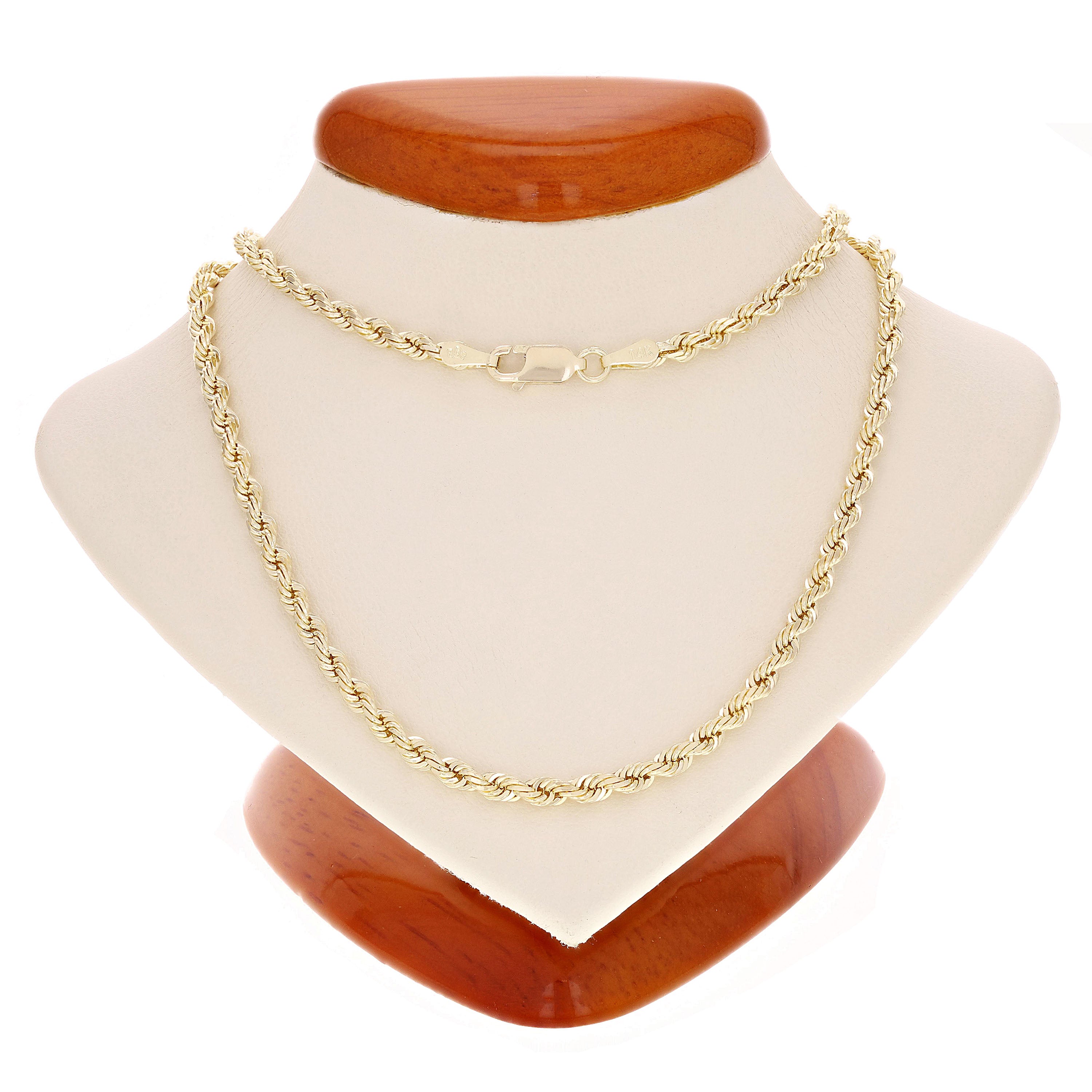 14k Yellow Gold Solid Diamond Cut Rope Chain Necklace 16" 3mm - 16"