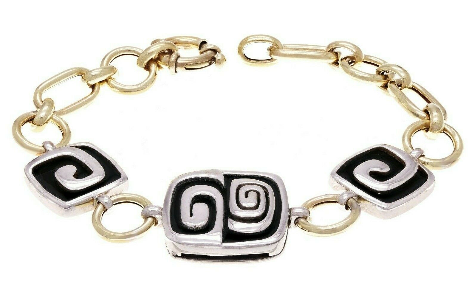 14k Two Tone Gold 16" Fancy Chain Necklace & 8" Bracelet Set with Onyx 81.8g