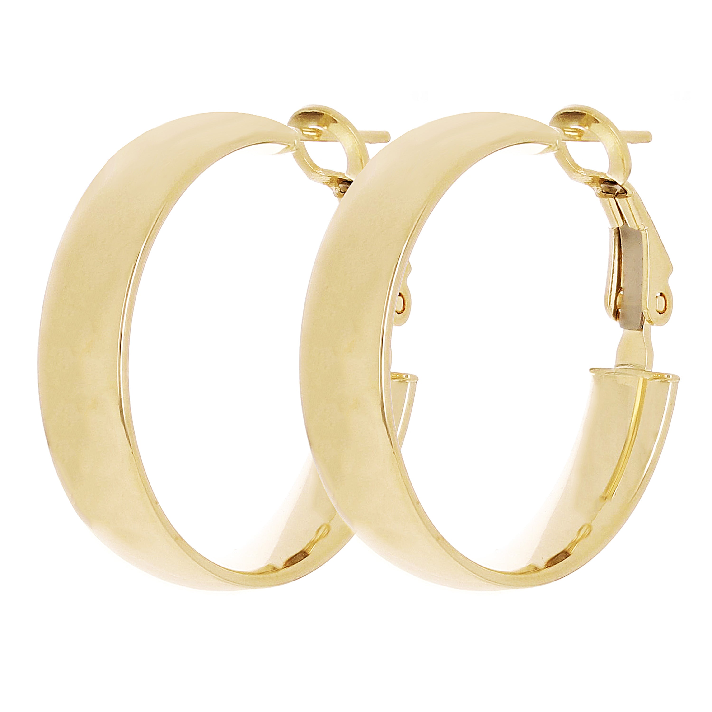 Italian 14k Yellow Gold High Polish Shiny Round Hollow Hoop Earrings 1" 5.7mm 3g