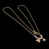 Italian 14k Tri Color Gold Heart & Star Charm Pendant Necklace 17.5" 2.8 grams