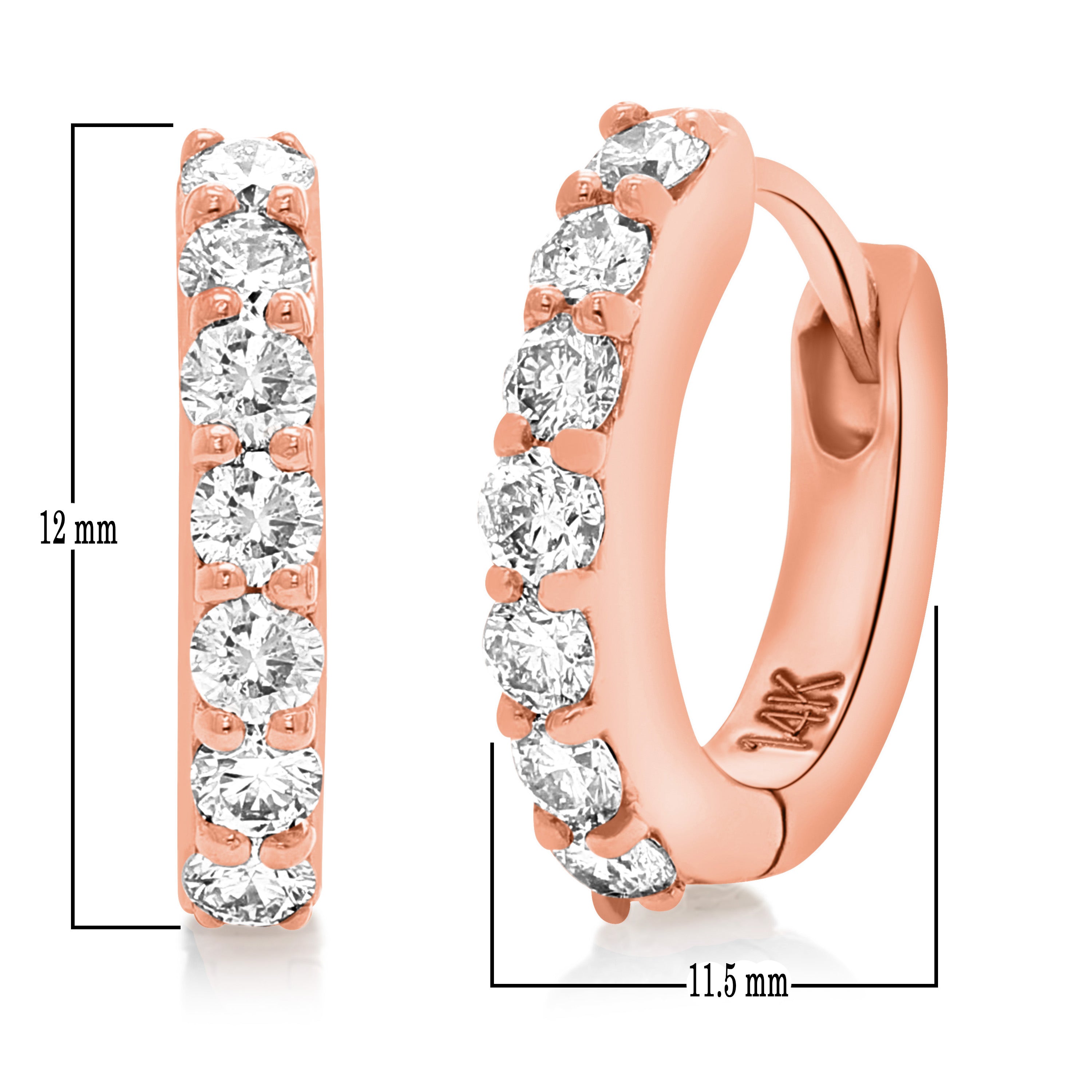14k Rose Gold 0.50ctw Diamond Huggie Hoop Earrings