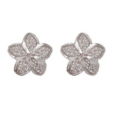 14k White Gold Hawaiian Plumeria Flower Earrings Small - Small