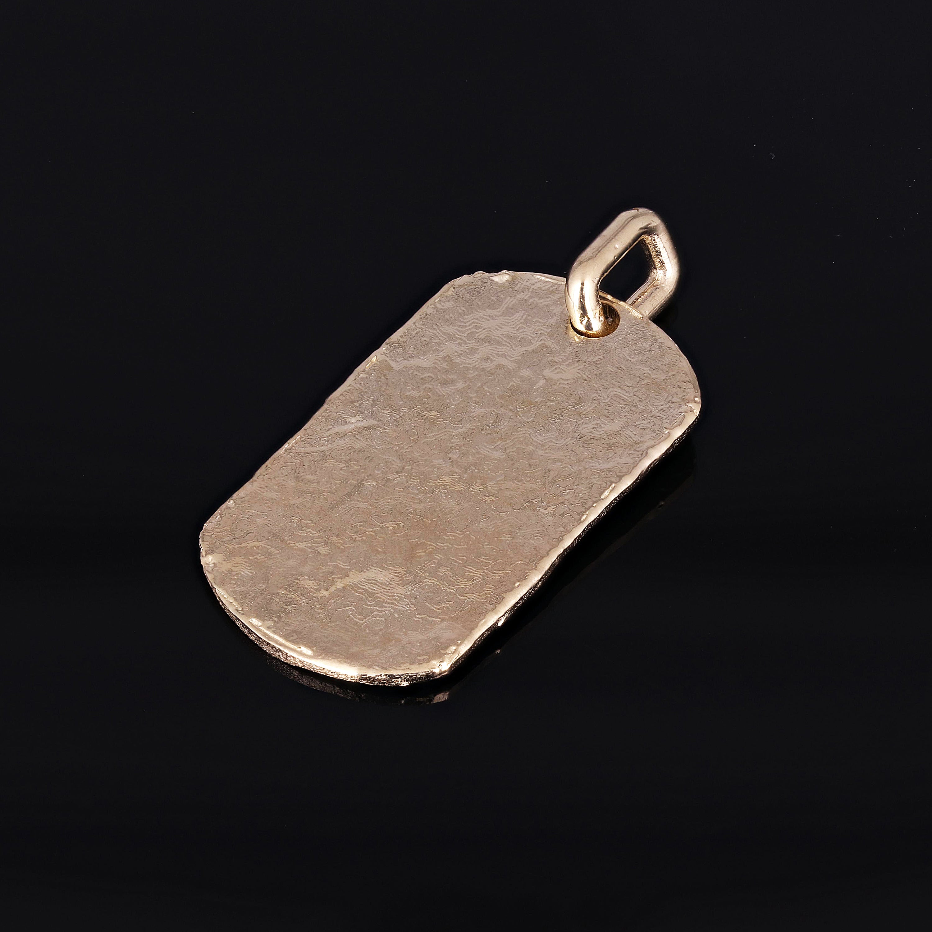10k Yellow Gold Solid Hammered Finish Dog Tag Charm Pendant 1.8" 13 grams