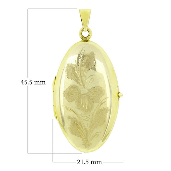 Italian 14k Yellow Gold Vintage Floral Oval Locket Charm Pendant 1.8