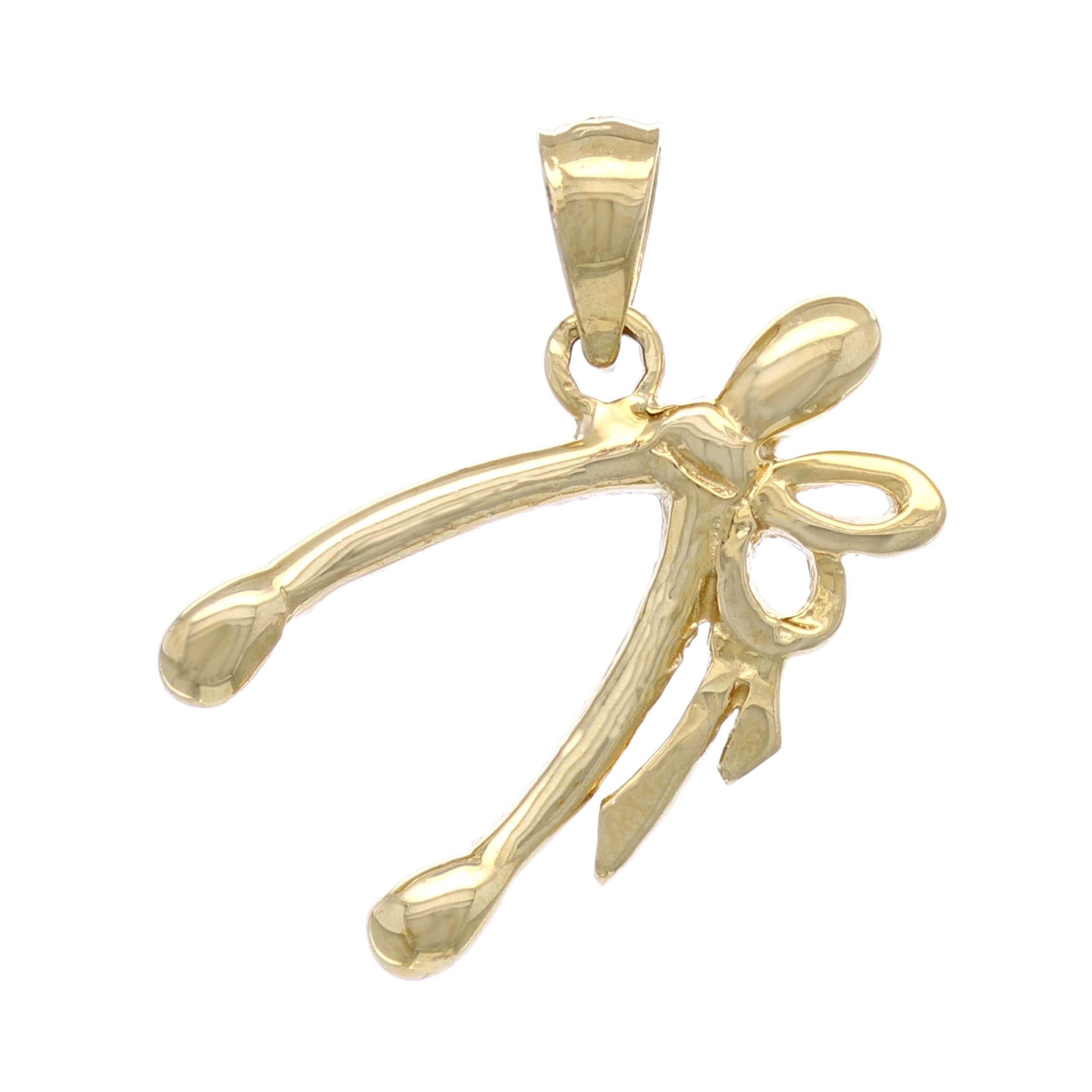 14k Yellow Gold Wish Bone with Ribbon Pendant - Yellow
