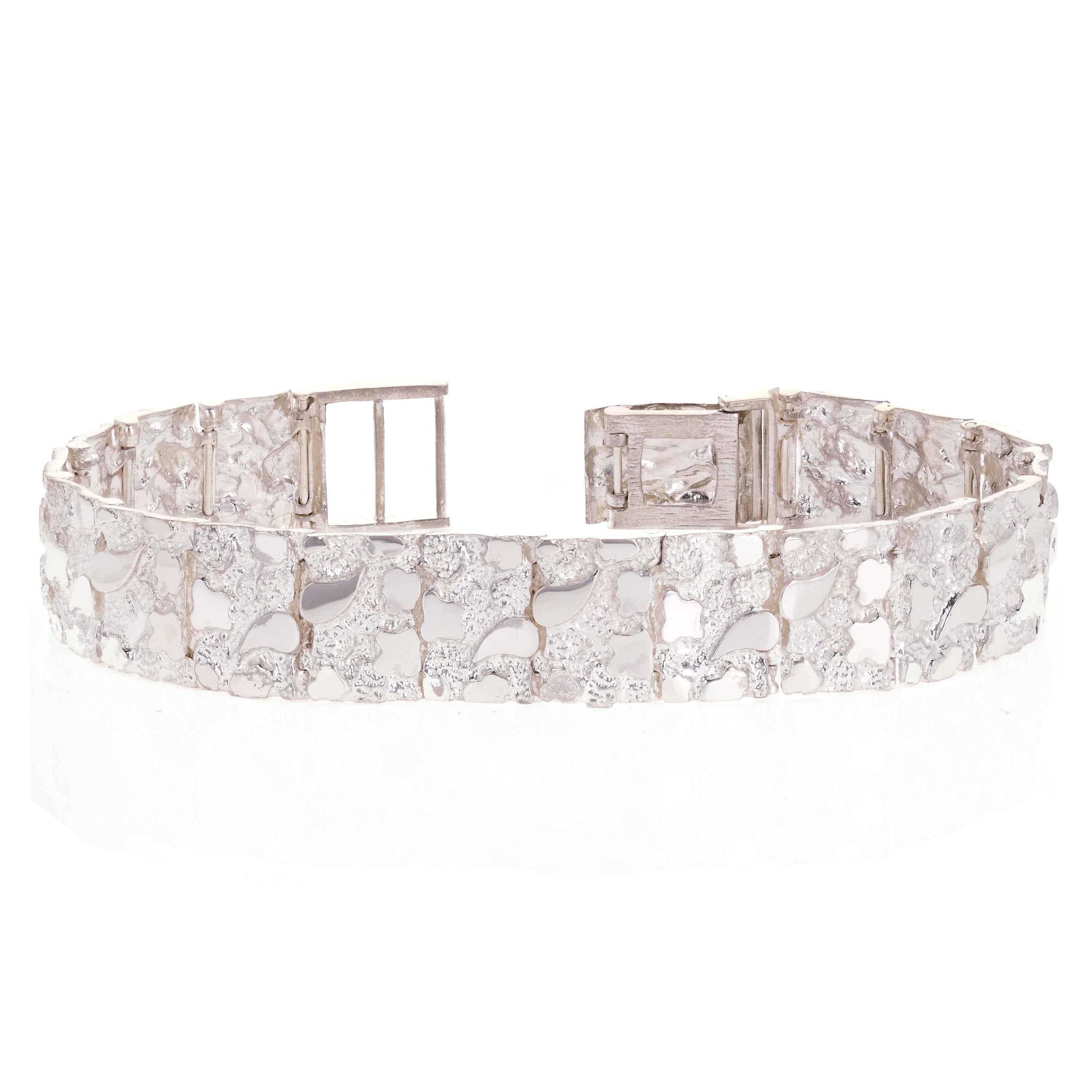 925 Sterling Silver Nugget Bracelet Adjustable Lock 8.5"-9" 15mm 35 grams