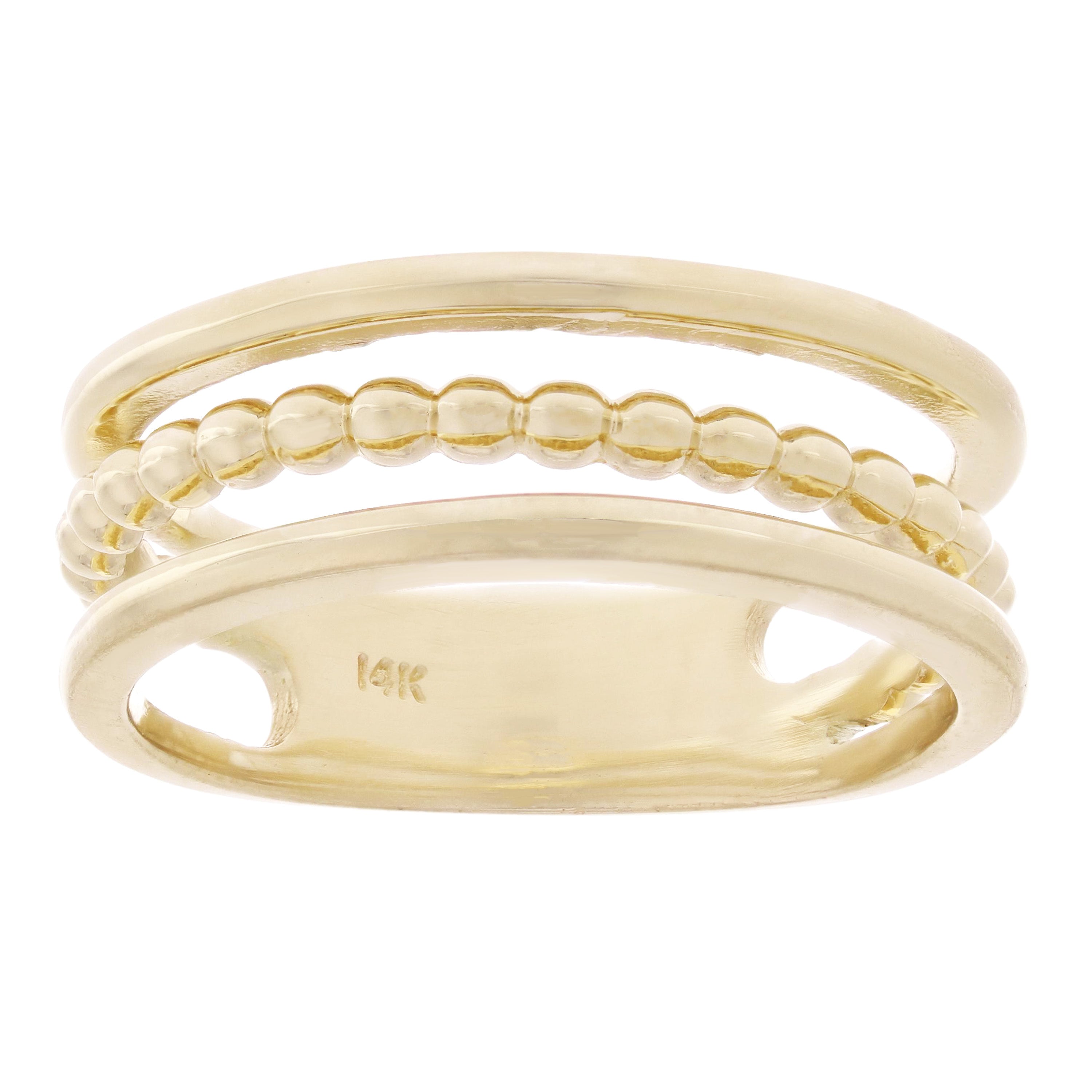 14k Yellow Gold High Polished Open Triple Row Beaded Band Size 6.5 - Yellow,Ring Size 6.5
