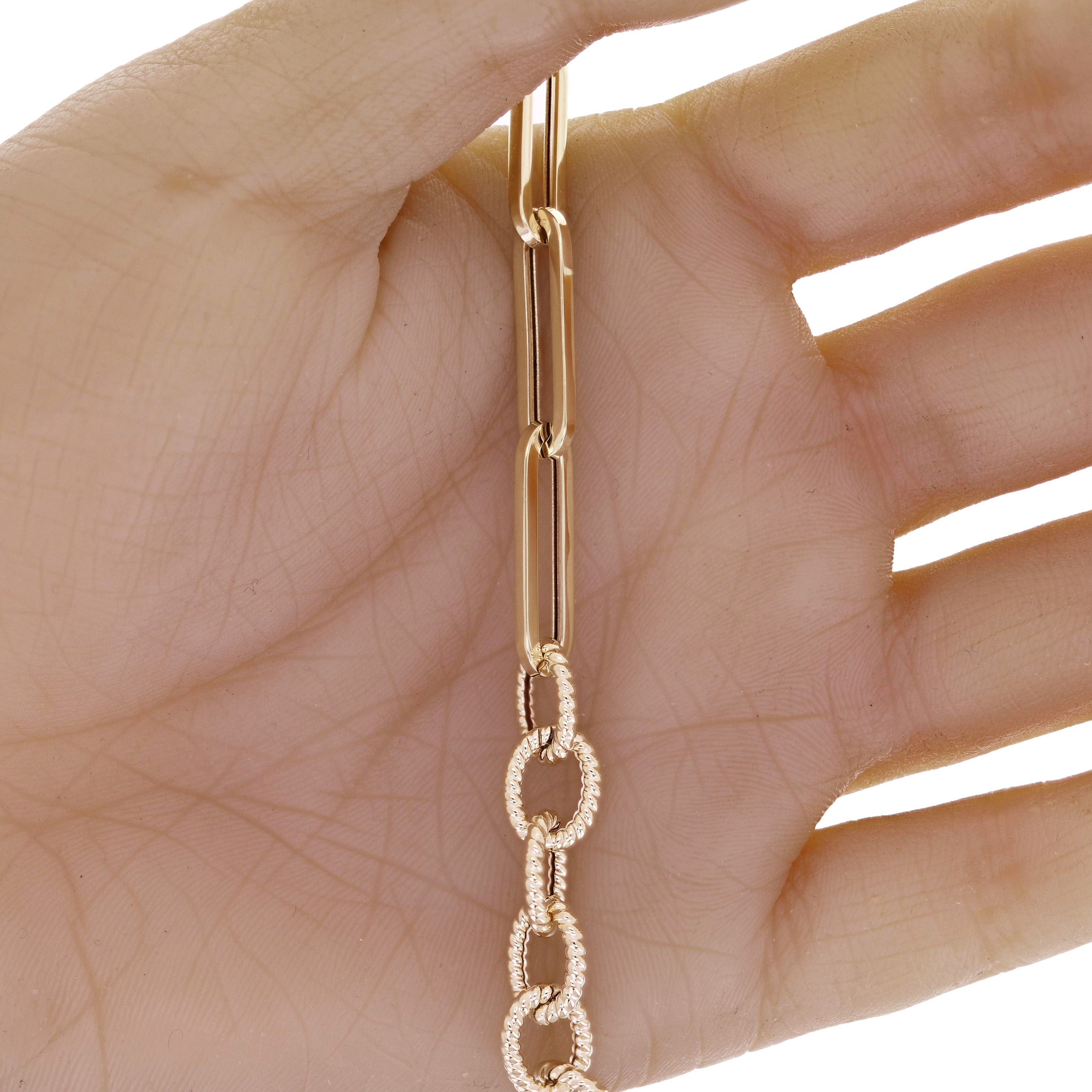 Italian 14k Yellow Gold Oval Twisted & Paper Clip Link Bracelet 8" 6mm 7.7 grams