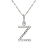 14k White Gold Diamond Initial Letter Z Charm Pendant Necklace 18" - Letter Z,White