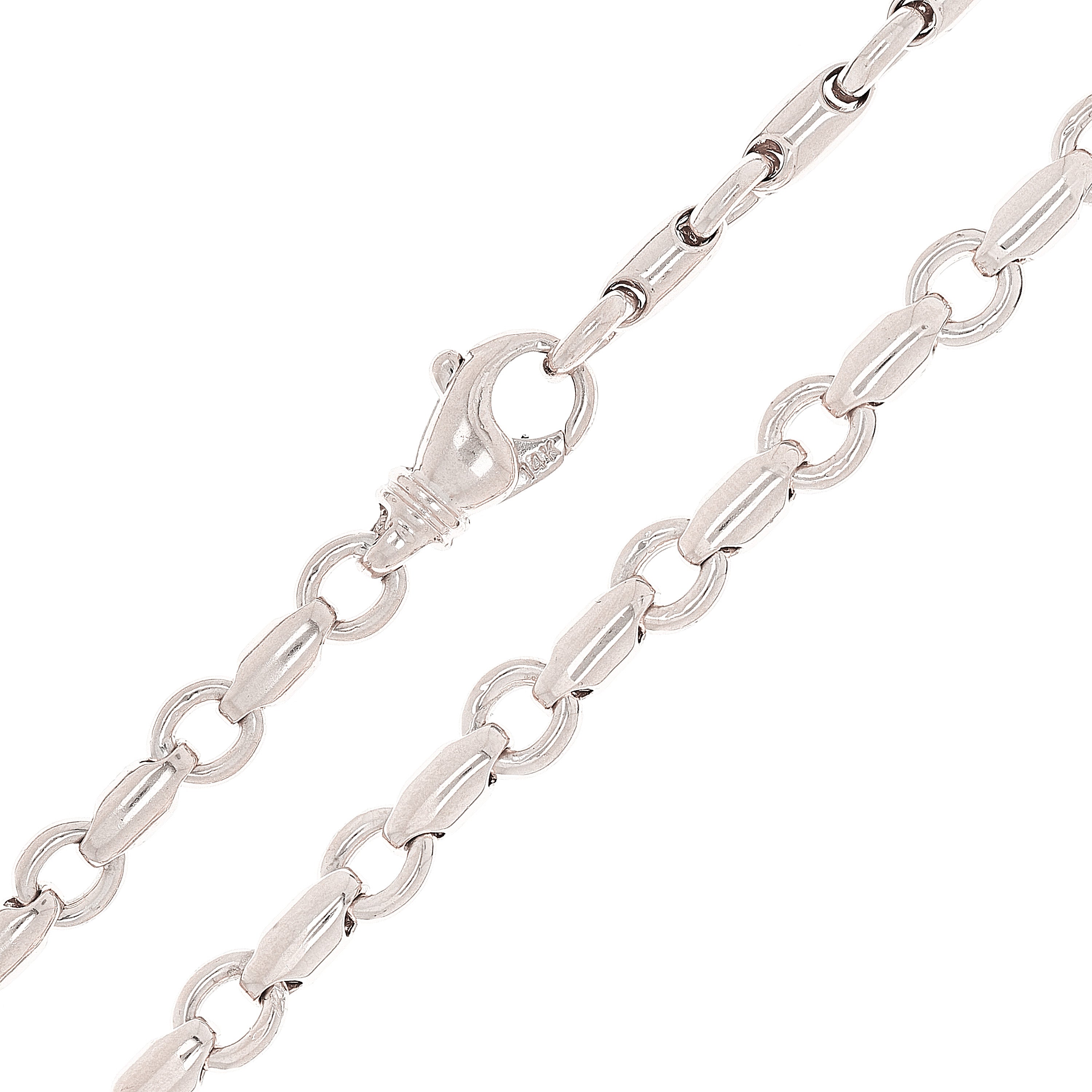 Men's 14k White Gold Handmade Fashion Link Necklace 6.5mm 20"-30"