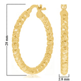Italian 14k Yellow Gold Hollow Diamond Cut Hoop Earrings 1.1" 3mm 2 grams
