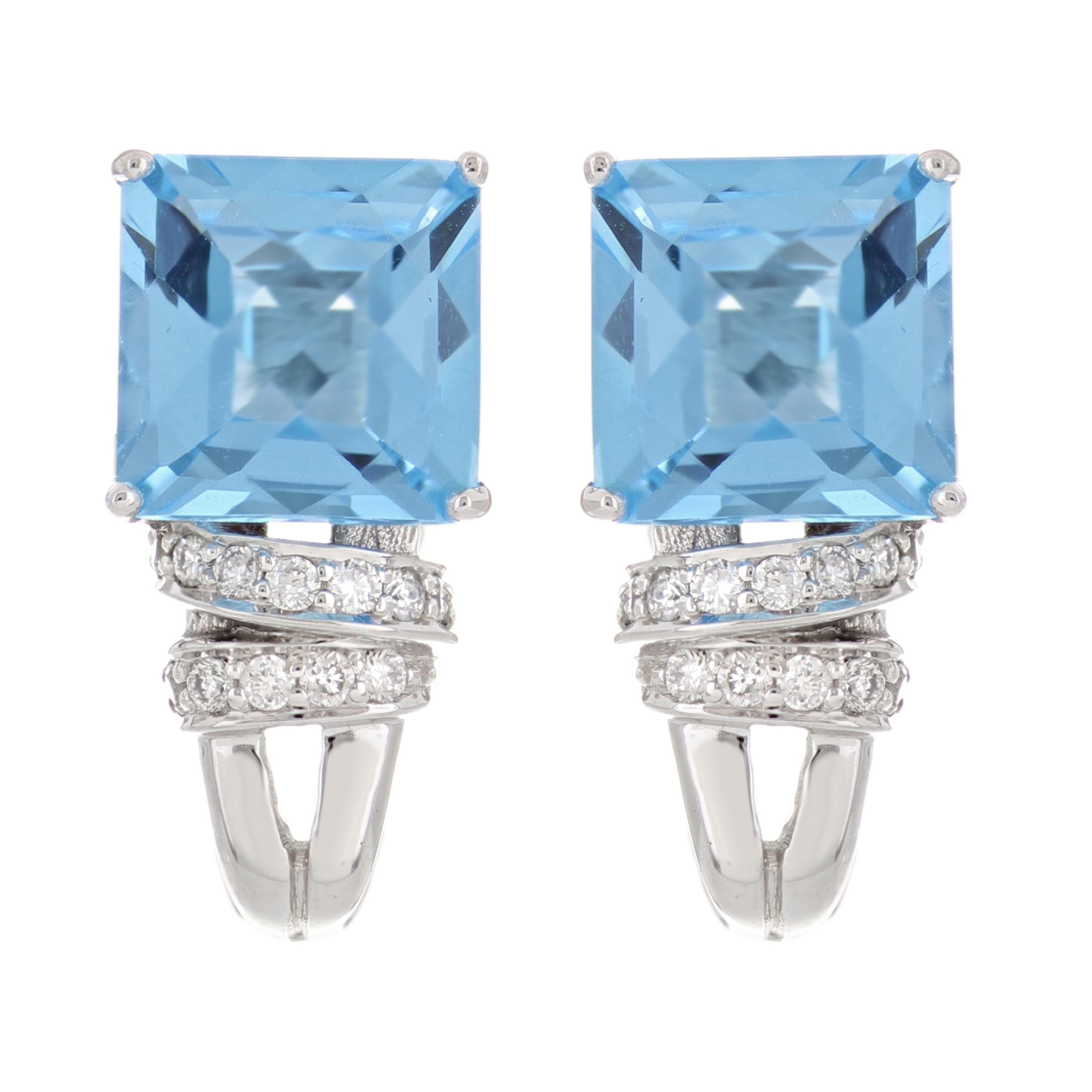 14k White Gold Blue Topaz & Diamond Earrings