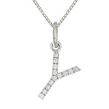 14k White Gold Diamond Initial Letter Y Charm Pendant Necklace 18" - Letter Y,White