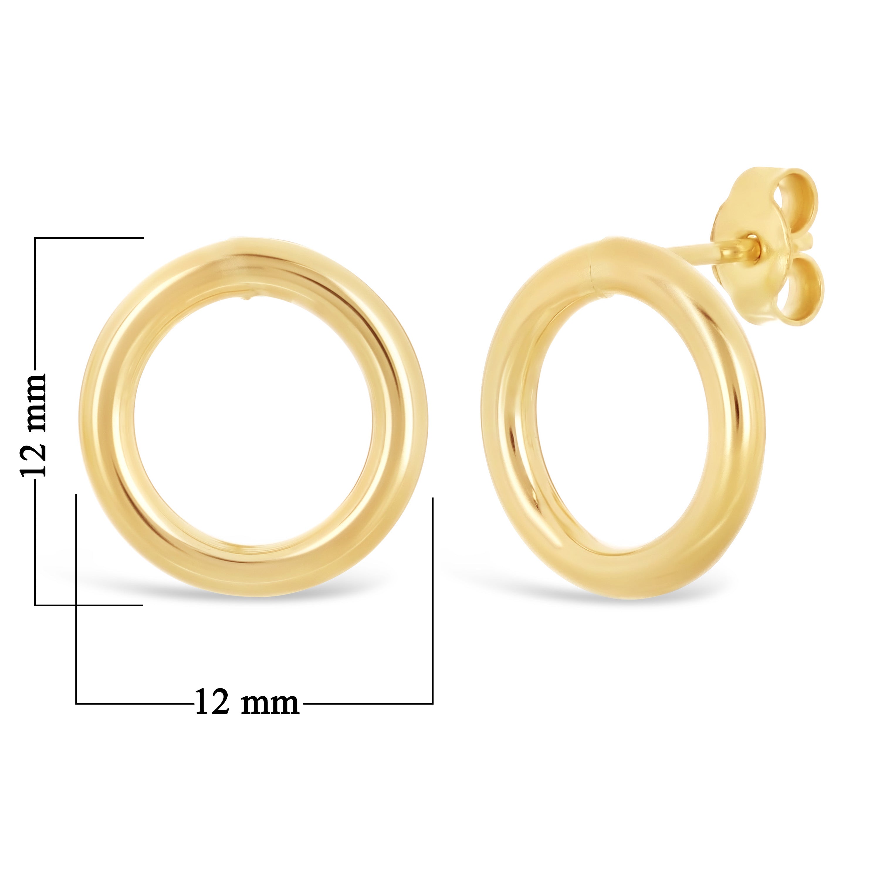 Italian 14k Yellow Gold Shiny Lightweight Eternity Circle Hoop Stud Earrings - 12 mm