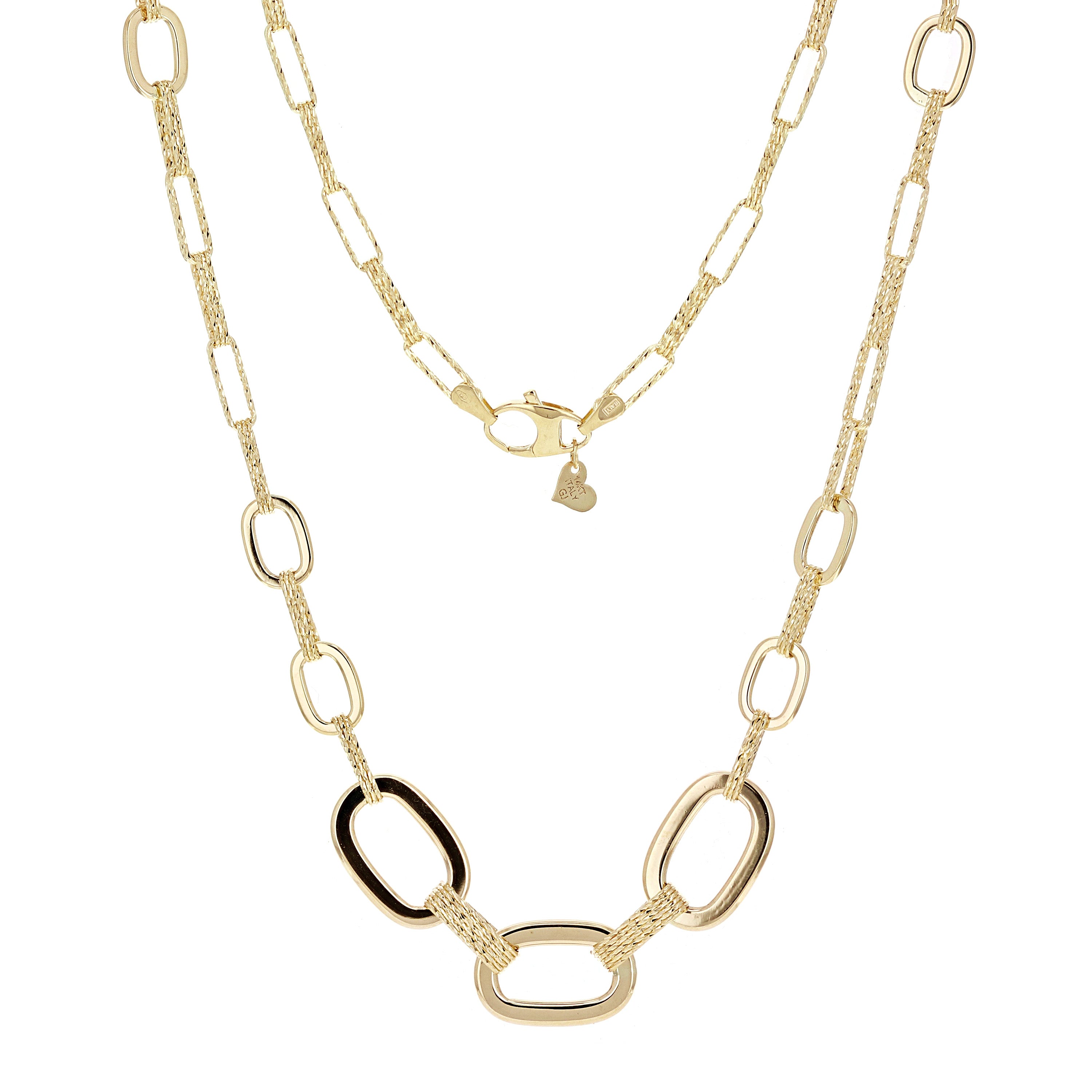 Italian 14k Yellow Gold Oval Links Necklace, Bracelet & Earrings Set 24.4 grams