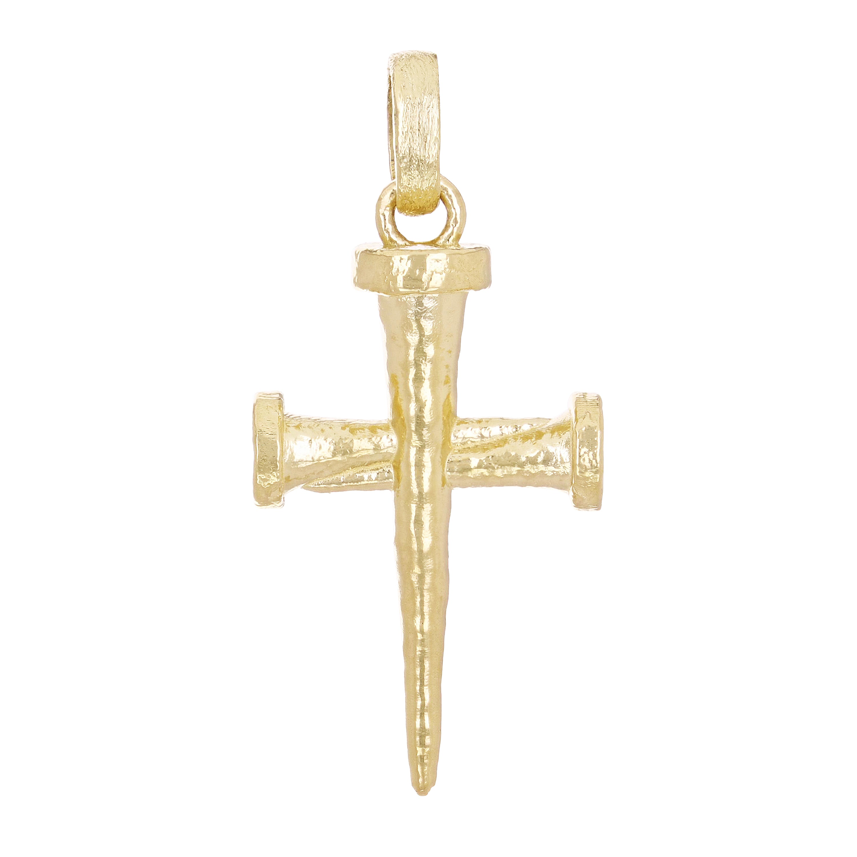 14k Yellow Gold Solid Nail Cross Charm Pendant 1.8" 12.6 grams