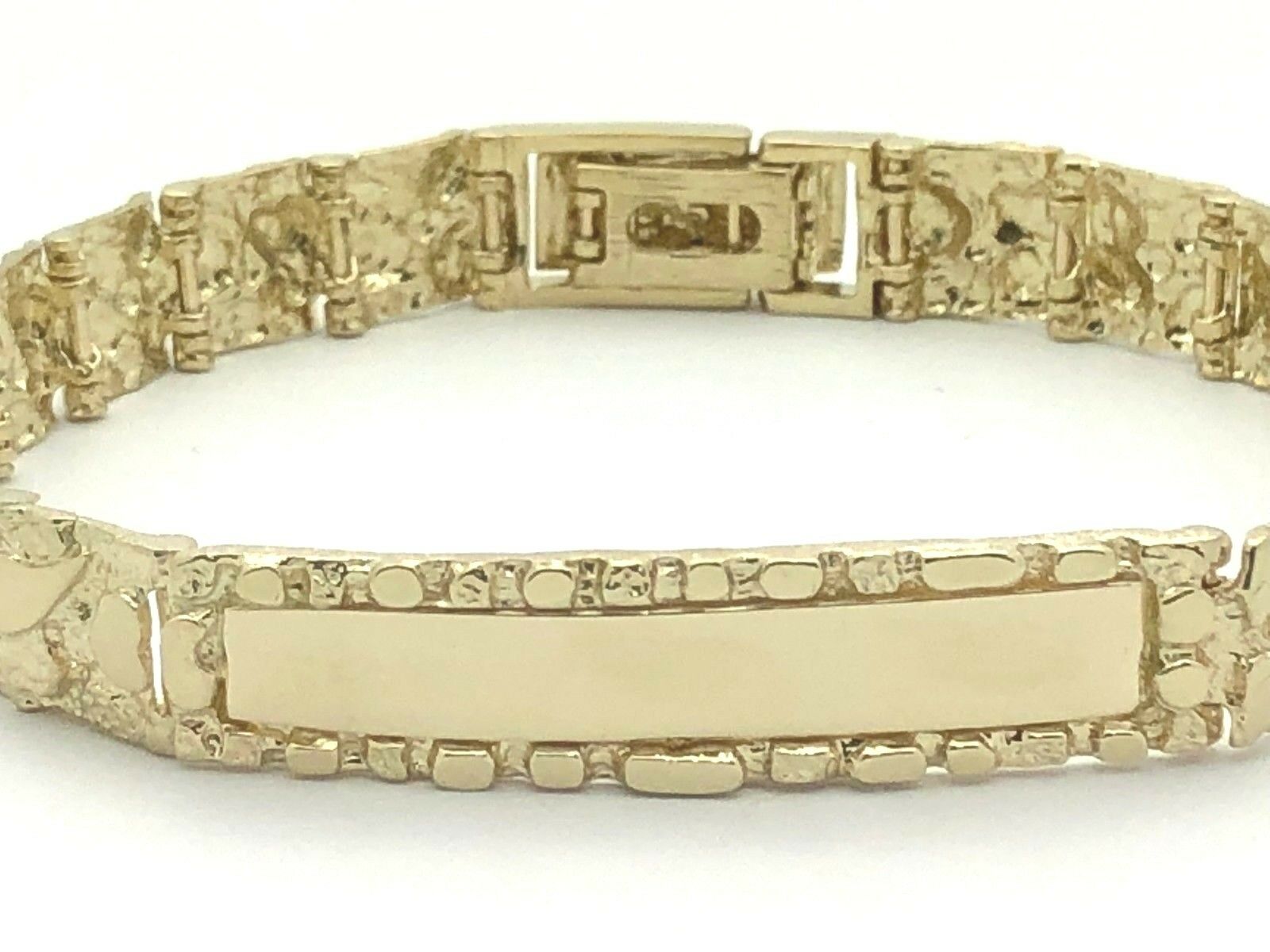 14k Yellow Gold Nugget ID Bracelet Adjustable 8"-8.5" 10mm - 26.7 grams