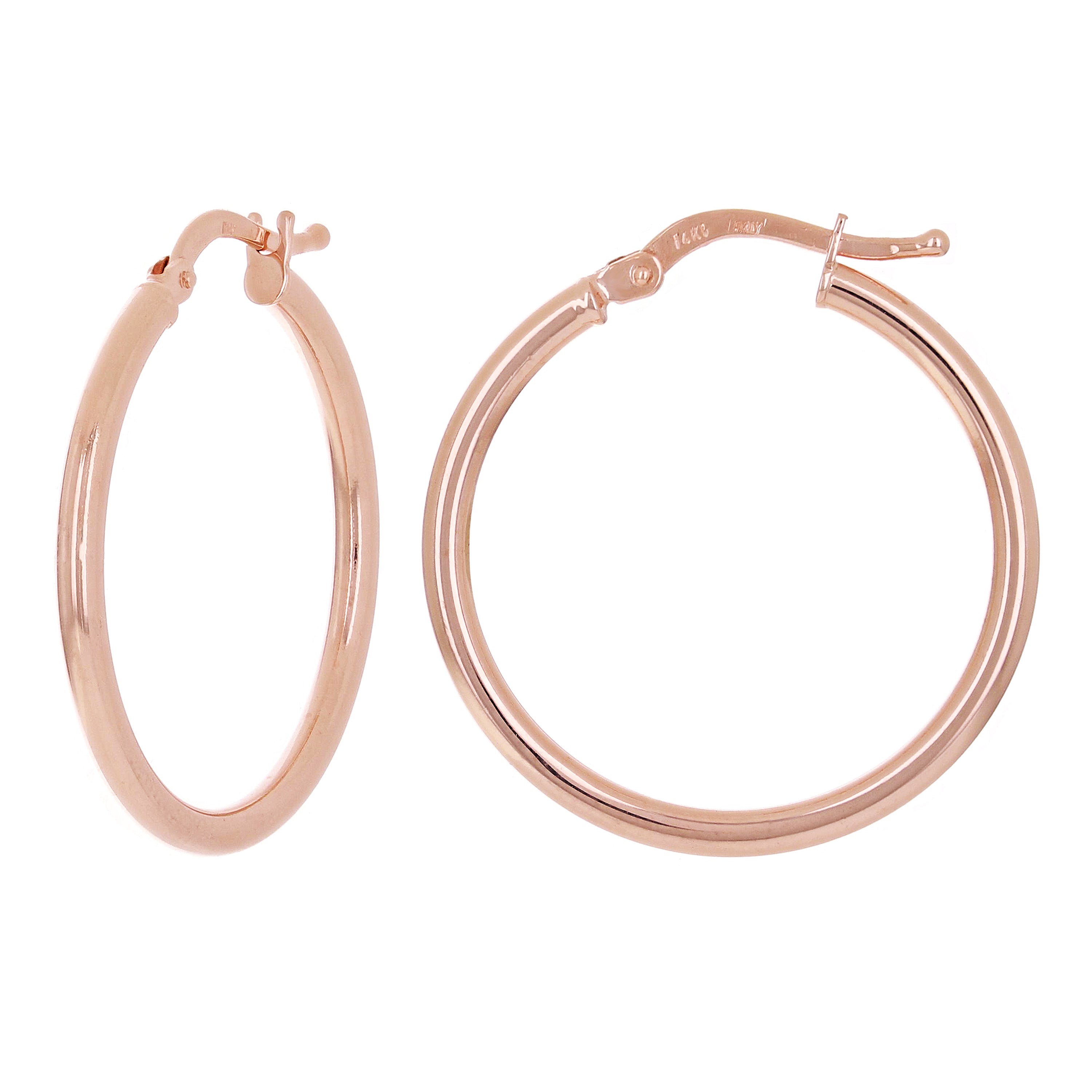Italian 14k Rose Gold High Polished Plain 2mm Hollow Hoop Earrings 1" 1.6 grams - Rose,Size 1" 1.6 grams