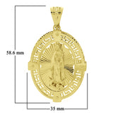 Italian 14k Yellow Gold 3D Double Sided Miraculous Mary Pendant 2.3" 9.7 grams