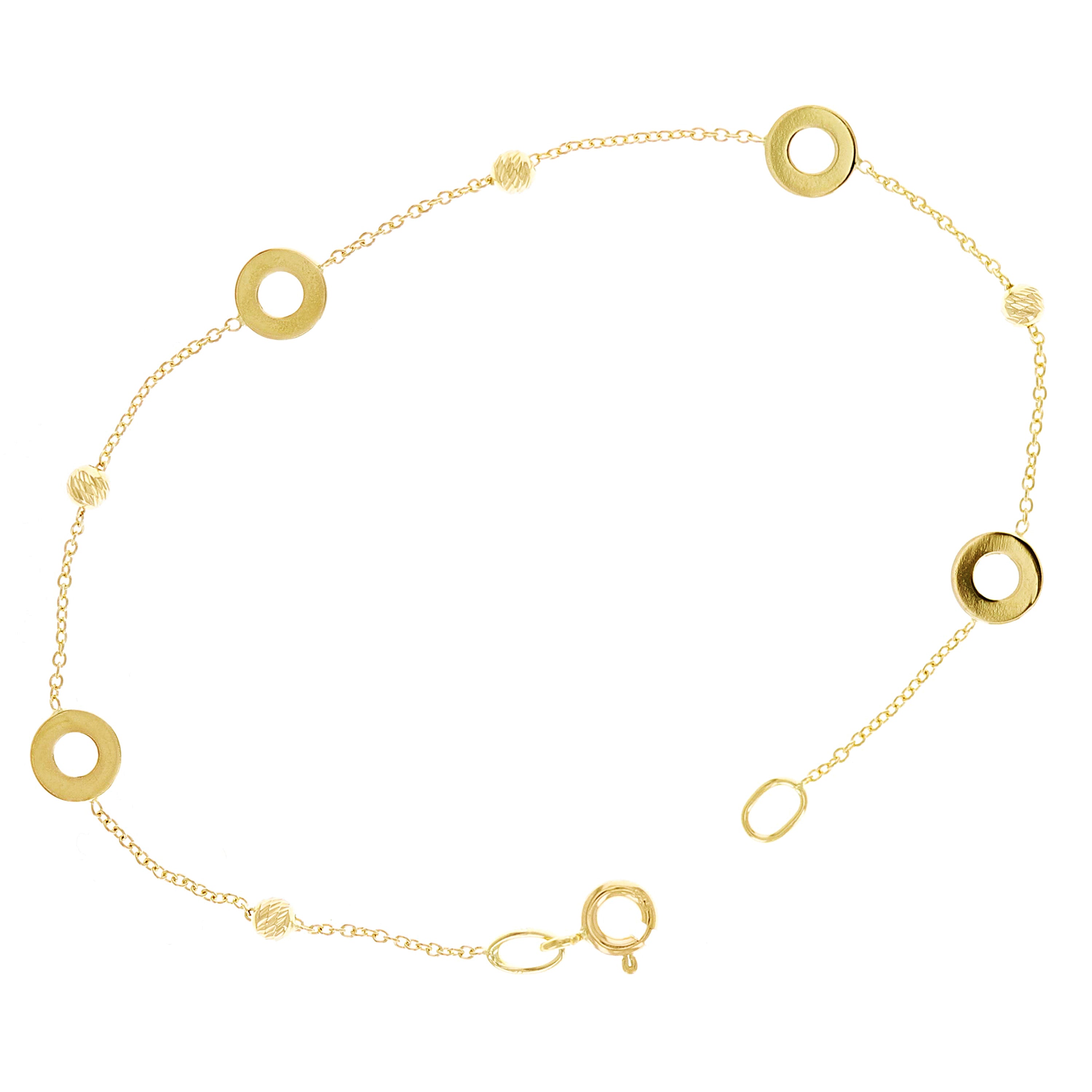 Italian 14k Yellow Gold Station Round Ball Beads Charn Bracelet 7" 1.7 grams