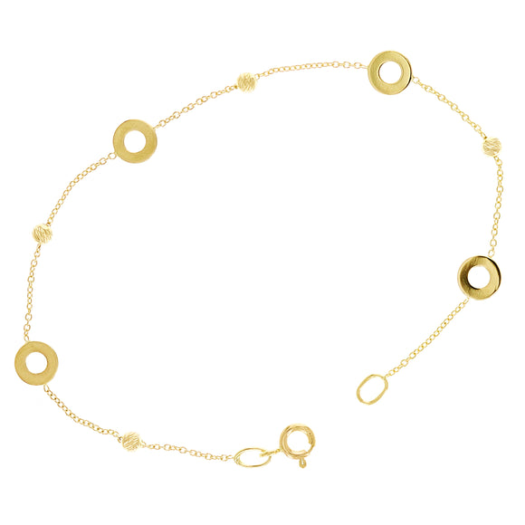 Italian 14k Yellow Gold Station Round Ball Beads Charn Bracelet 7