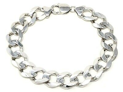 Men's 14k White Gold Solid Flat Cuban Chain Bracelet Link 7.5" 12.5mm 37.5 grams - White,7.5"