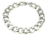 Men's 14k White Gold Solid Flat Cuban Chain Bracelet Link 7.5" 12.5mm 37.5 grams - White,7.5"