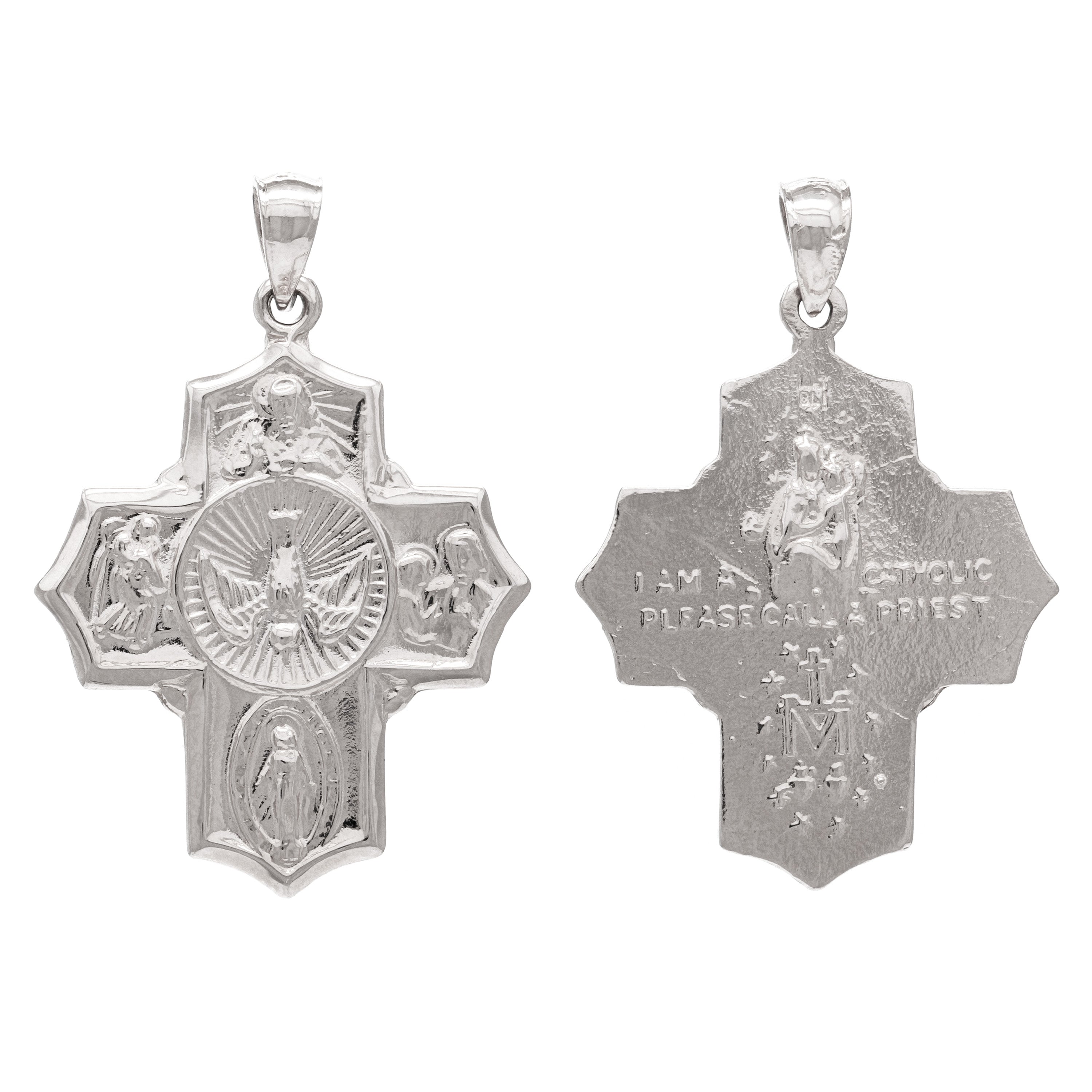14k White Gold Holy Spirit Scapular Four Way Cross Charm Pendant 5.6 grams - White