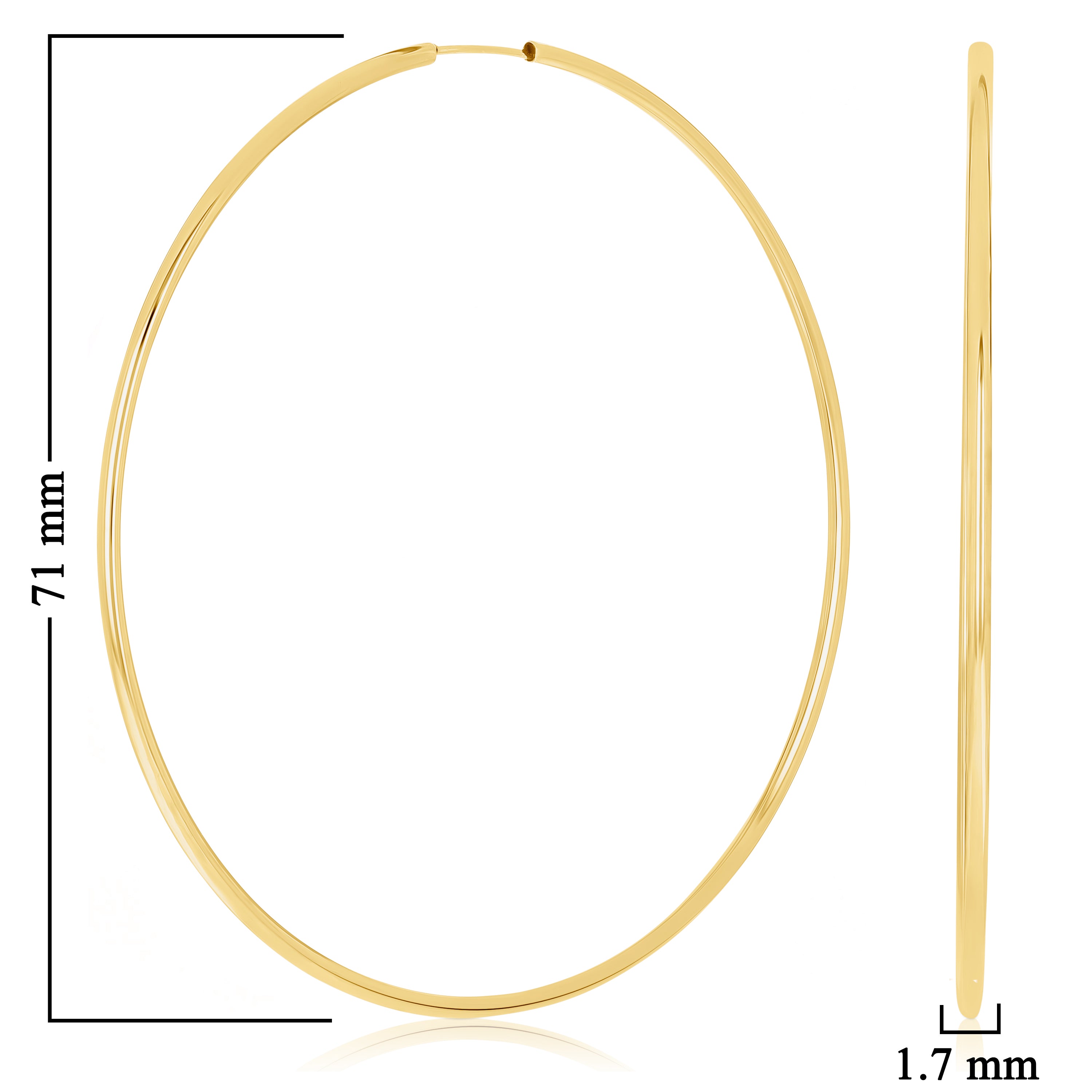 Italian 14k Yellow Gold High Polish Round Endless Hoop Earrings 2.8" 4 grams