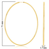 Italian 14k Yellow Gold High Polish Round Endless Hoop Earrings 2.8" 4 grams