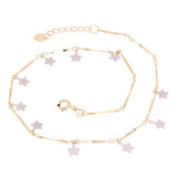Italian 14k Two Tone Gold Heart & Star Charm Anklet Bracelet 10" 2.1 grams