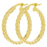 Italian 14k Yellow Gold Hollow Flat Rope Hoop Earrings 1" 3mm 2.2 grams