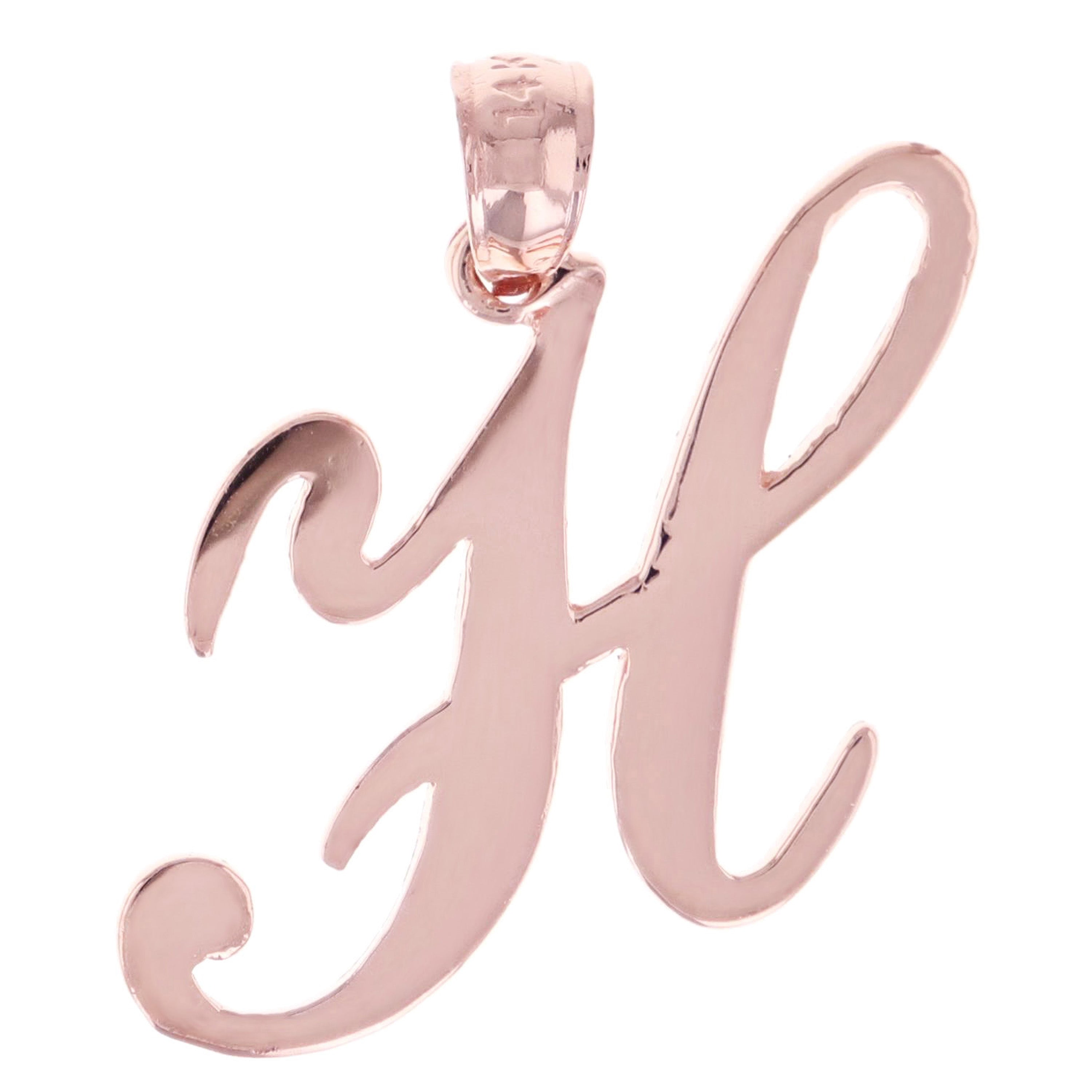 14k Rose Gold Initial Letter H Alphabet Charm Pendant - Letter H,Rose
