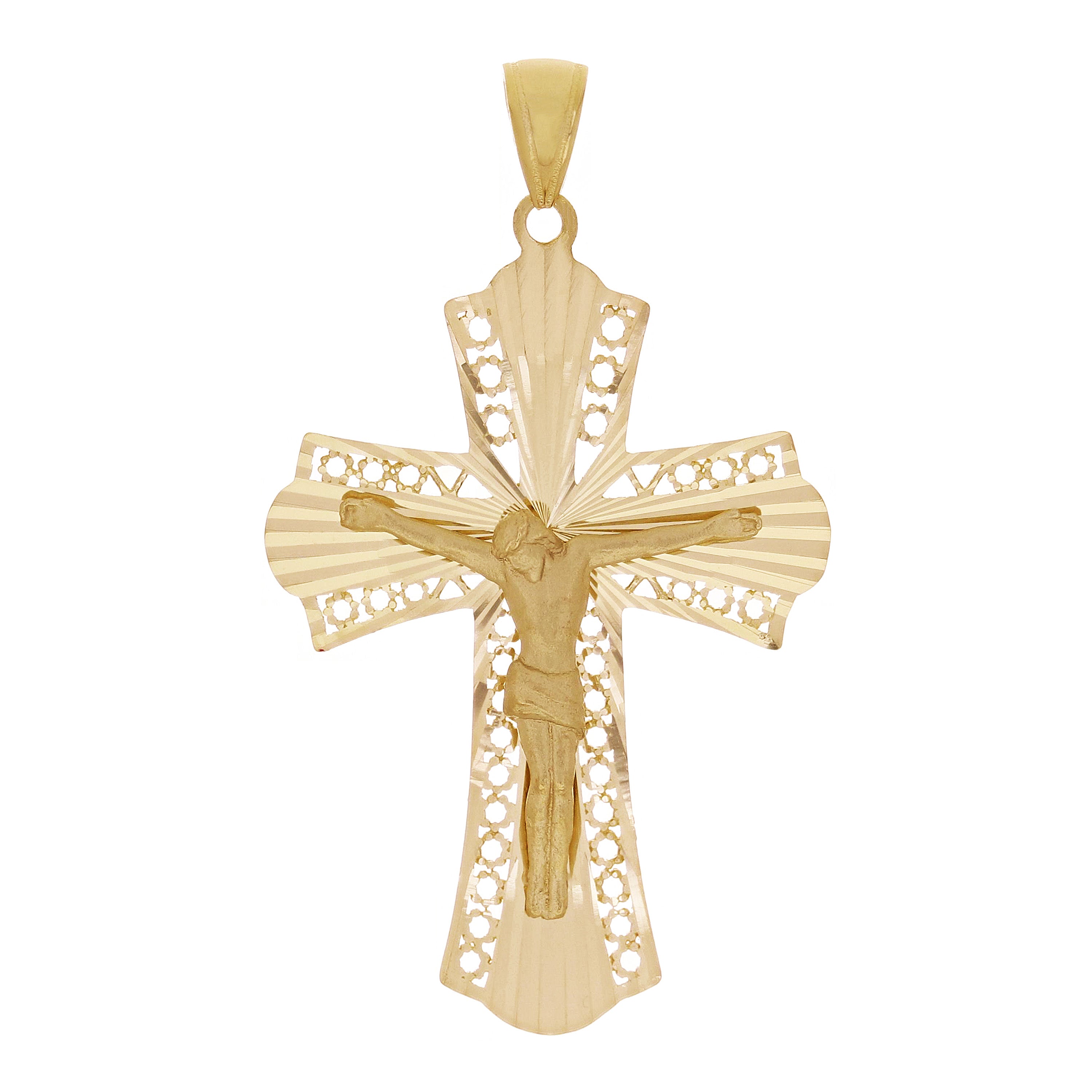Italian 14k Yellow Gold Filigree Crucifix Cross Charm Pendant 1.7" 3 grams - Yellow