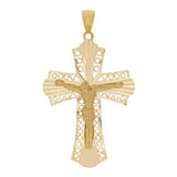 Italian 14k Yellow Gold Filigree Crucifix Cross Charm Pendant 1.7" 3 grams - Yellow
