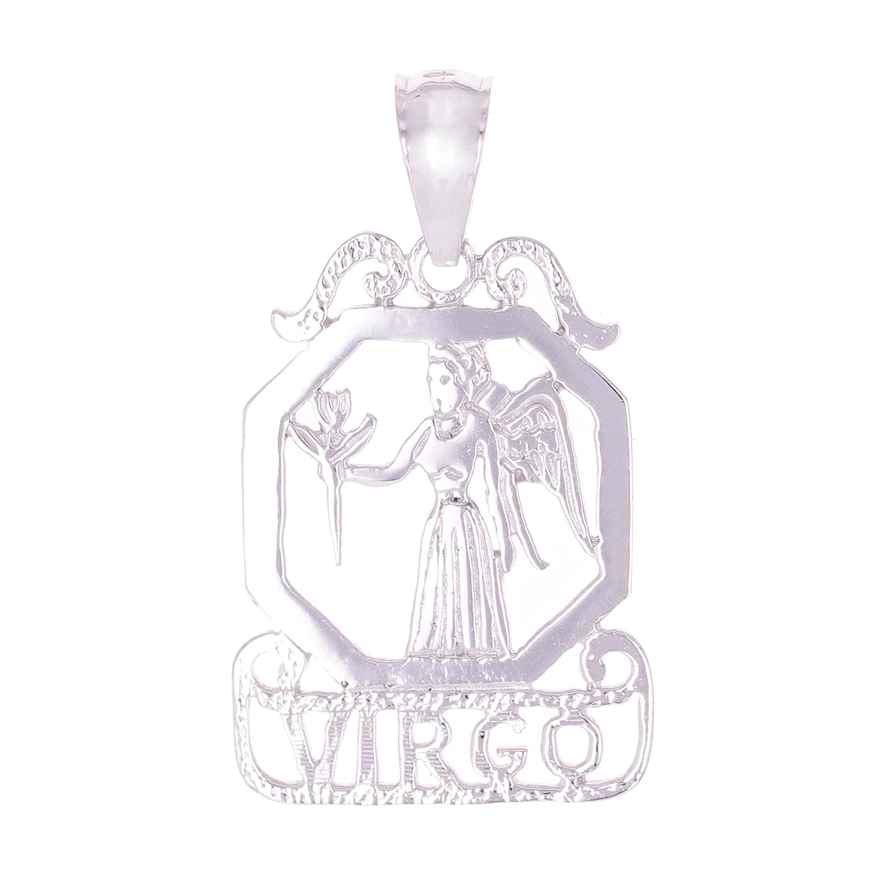 14k White Gold  Diamond Zodiac Sign Virgo Pendant - Virgo,White