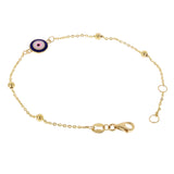 Italian 14k Yellow Gold Enamel Evil Eye Station Bracelet 7" 1.6 grams - 1 Dark Blue Eye