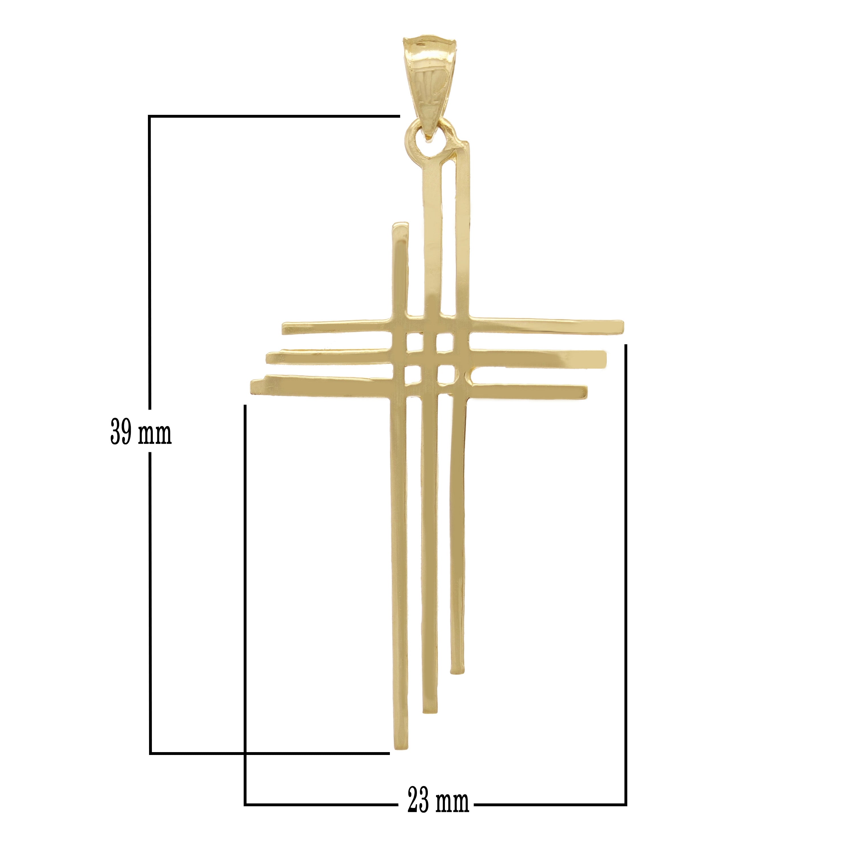 14k Yellow Gold Solid Calvary 3 Cross Religious Charm Pendant 1.75" 1.8 grams - Yellow