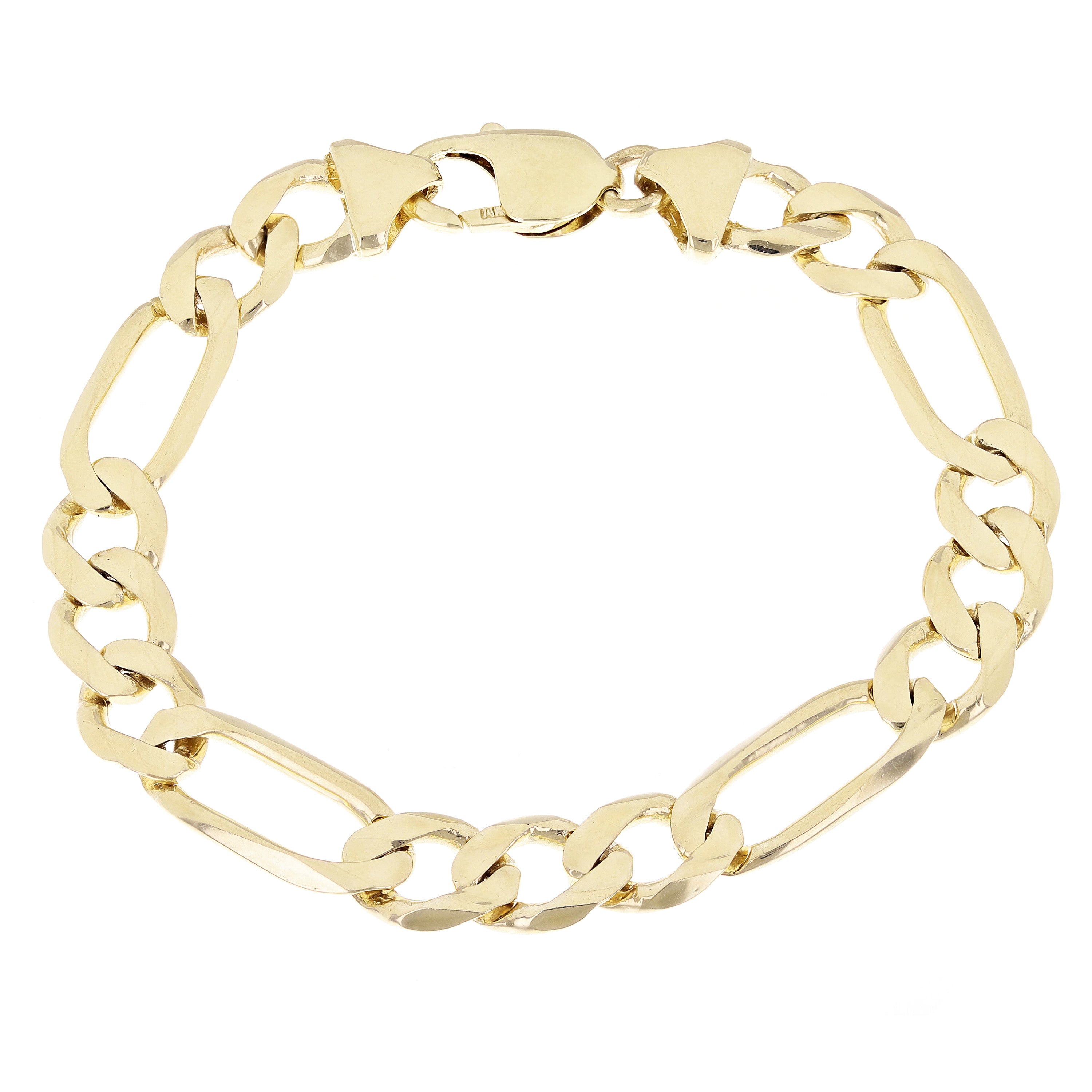 Men's 14k Yellow Gold Solid Figaro Bracelet Link Chain 8.5" 9.6mm 25 grams - 8.5"